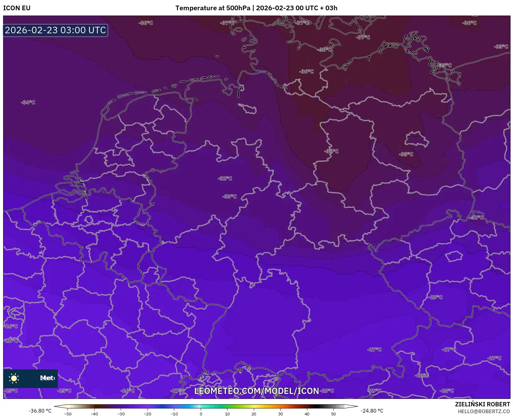 ICON model - ألمانيا, درجة الحرارة 500 hPa
