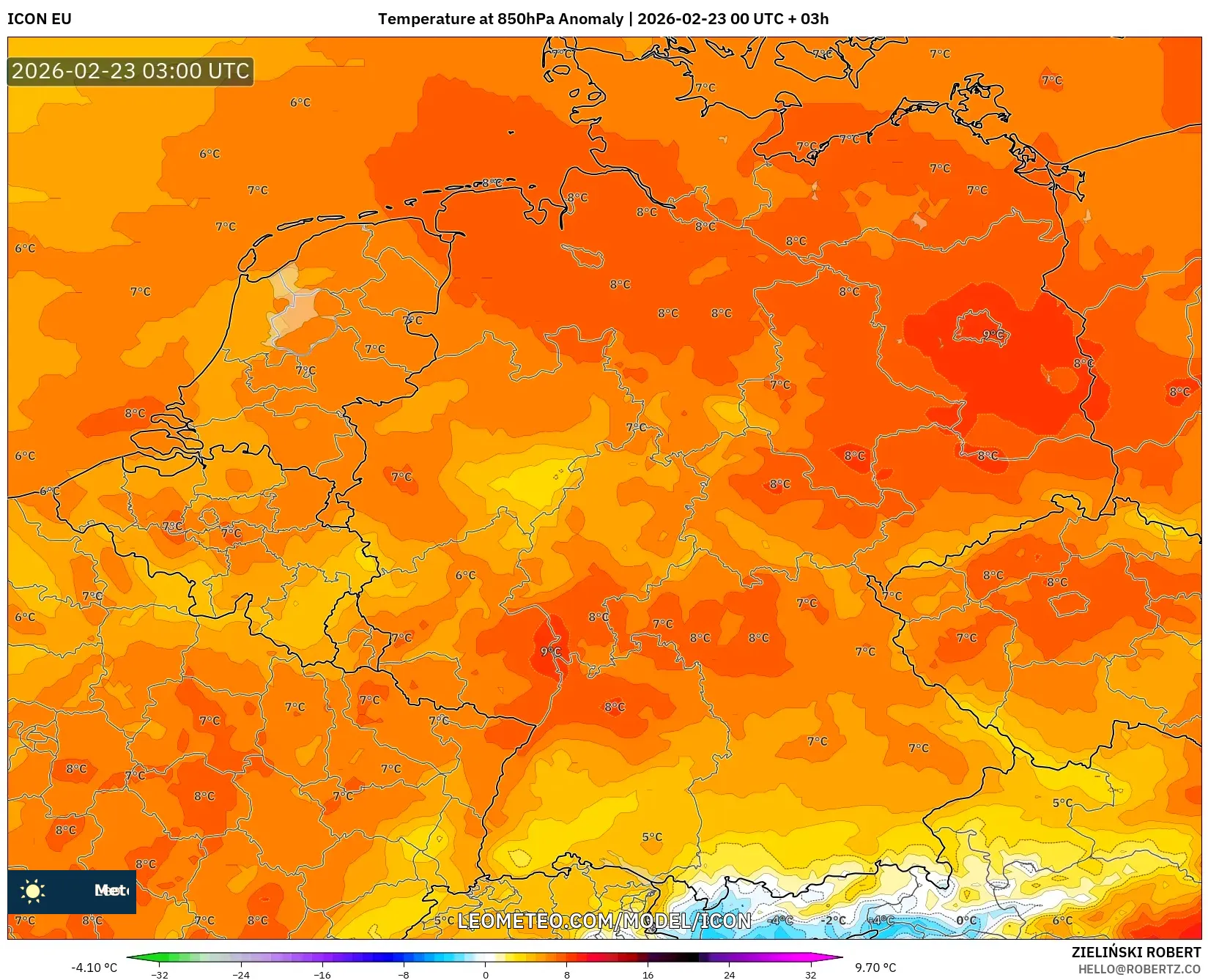 ICON model - ألمانيا, انحراف درجة الحرارة 850 hPa