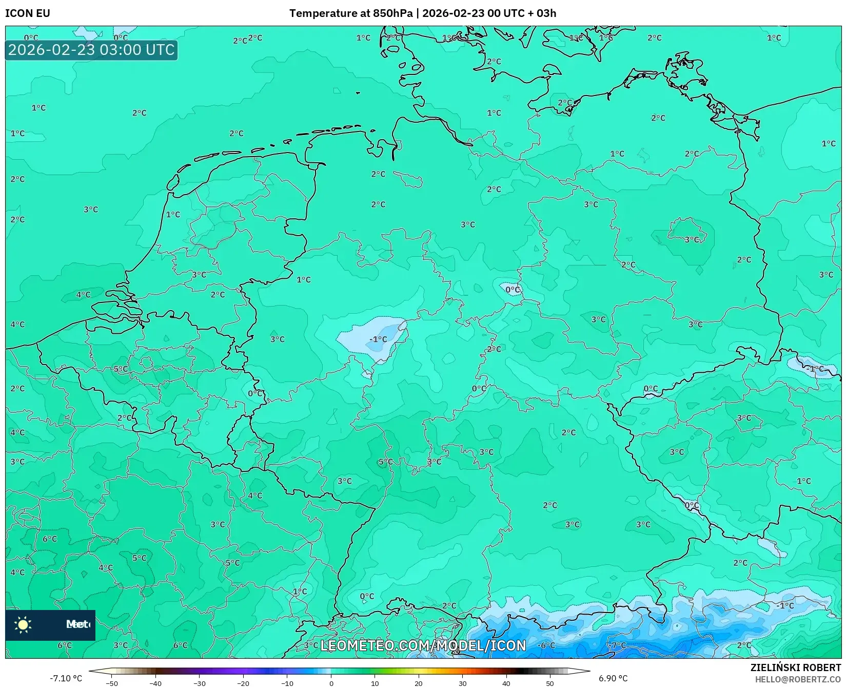 ICON model - ألمانيا, درجة الحرارة 850 hPa