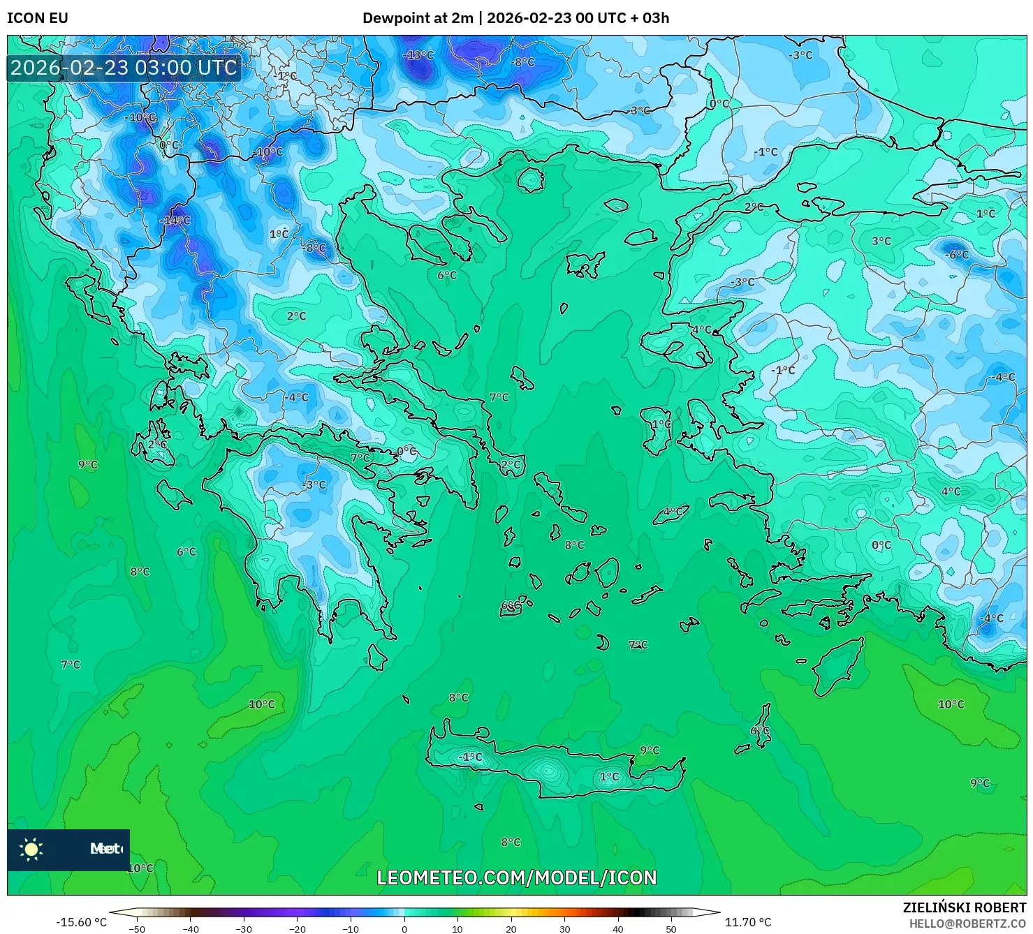 ICON model - اليونان, نقطة الندى 2 م