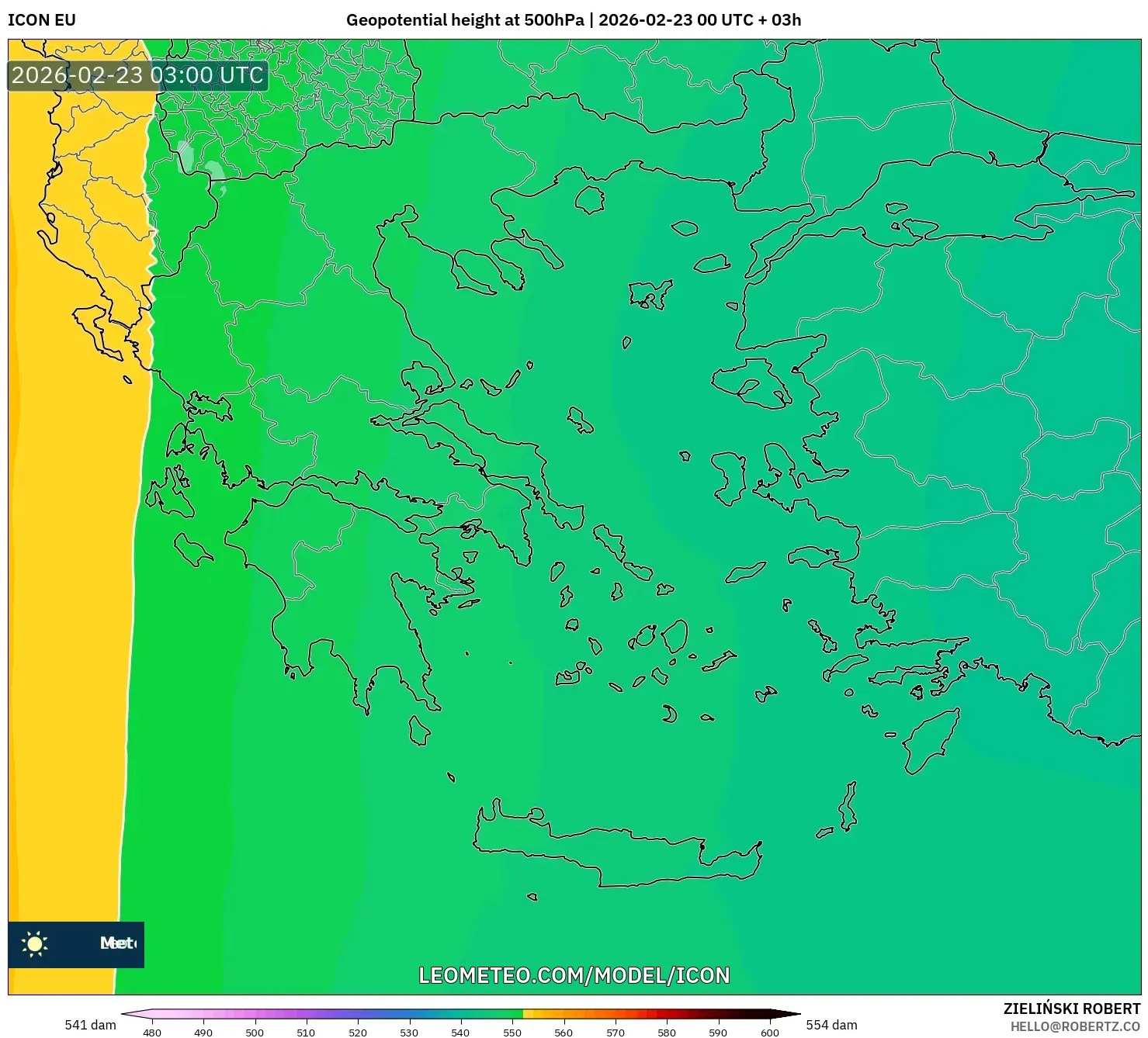 ICON model - اليونان, الارتفاع الجهدي عند 500 هكتوباسكال