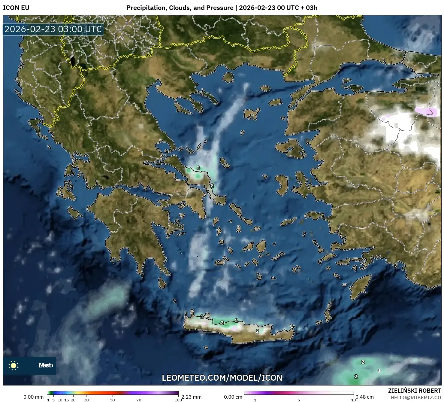 ICON model - اليونان, الهطول والغيوم والضغط