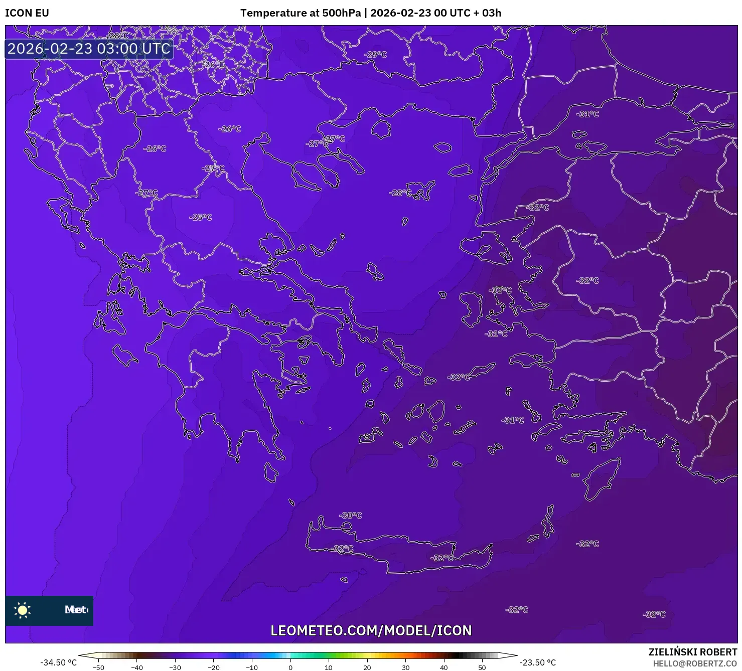 ICON model - اليونان, درجة الحرارة 500 hPa