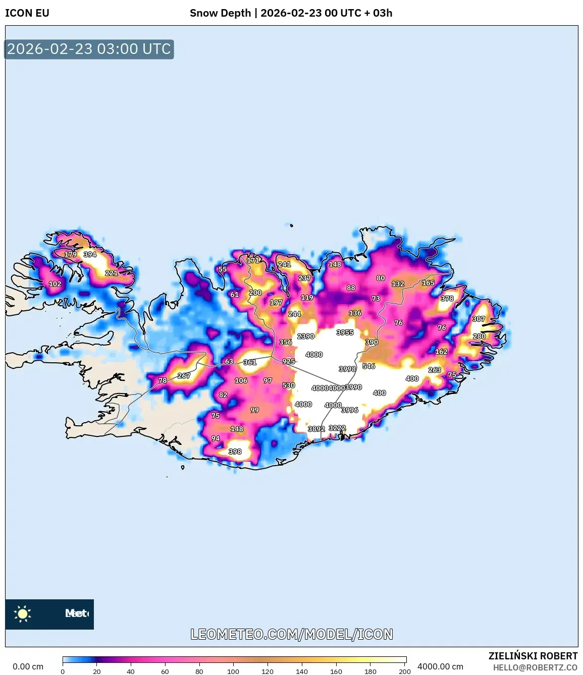 ICON model - آيسلندا, عمق الثلج