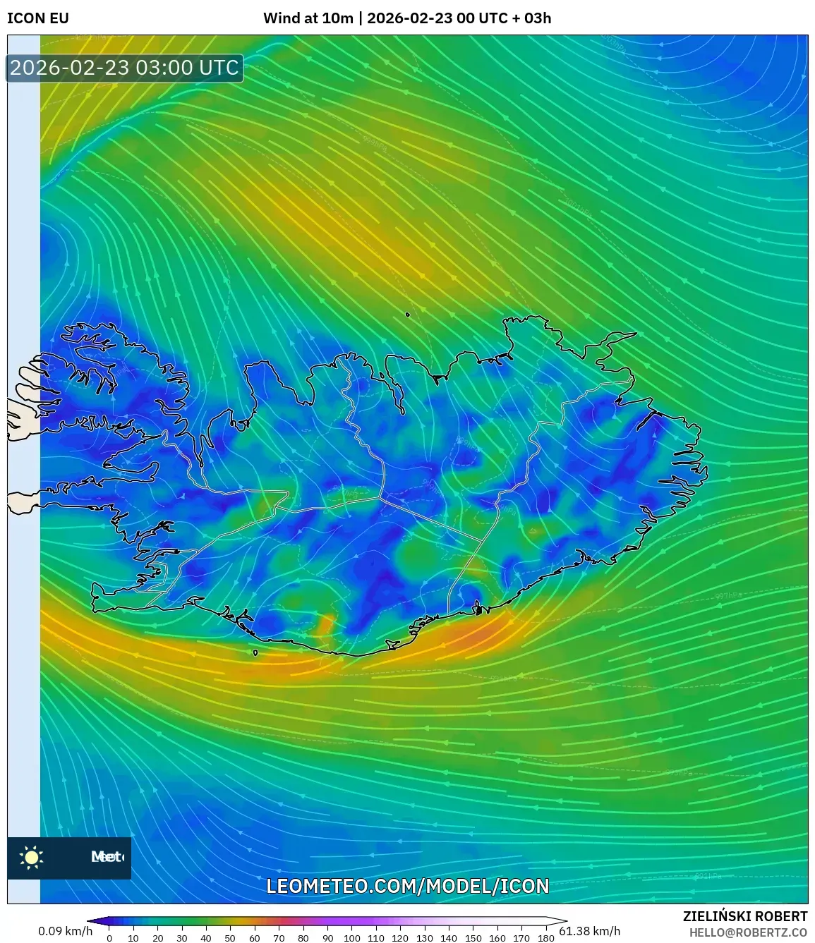 ICON model - آيسلندا, رياح 10 م