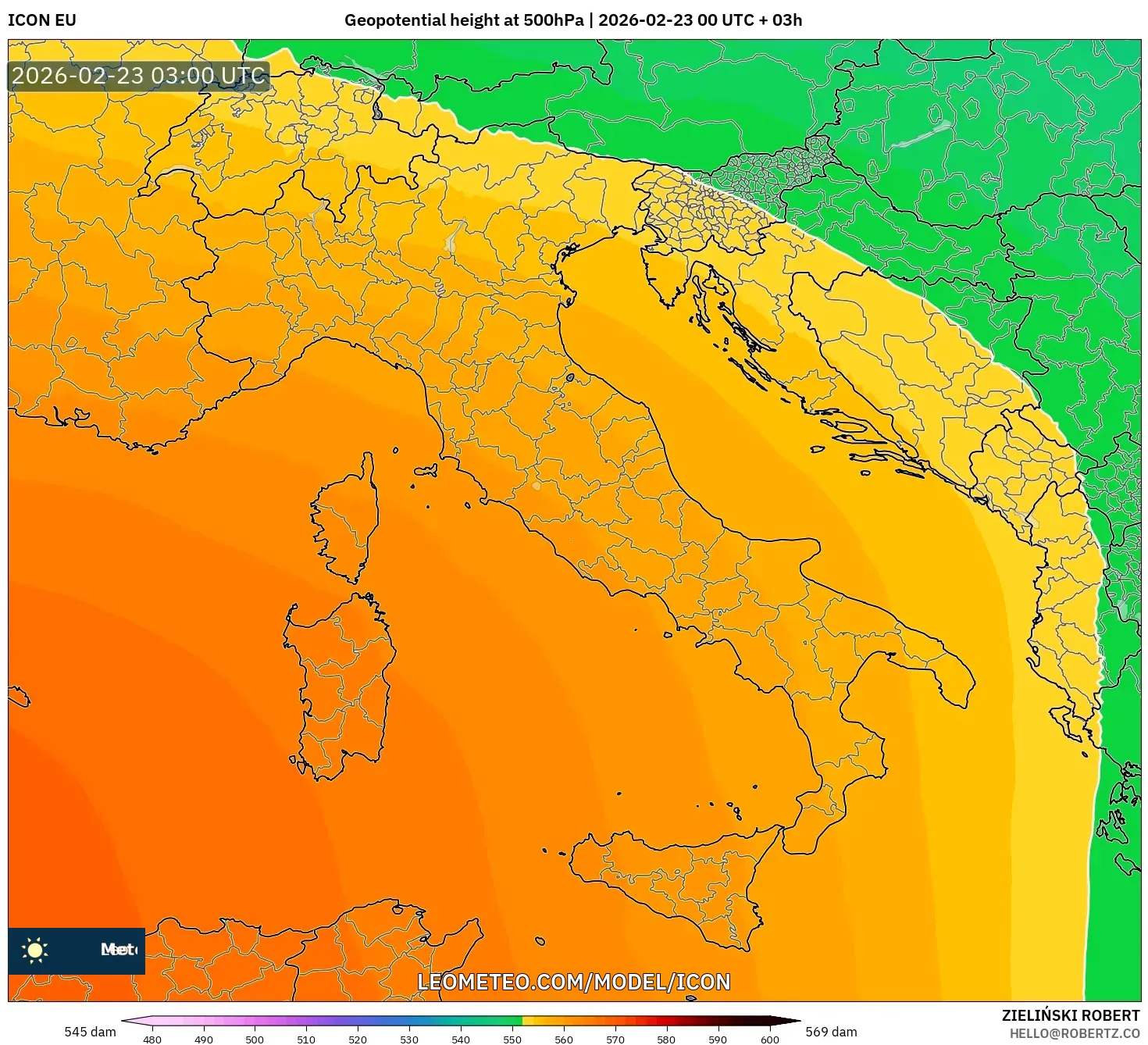 ICON model - إيطاليا, الارتفاع الجهدي عند 500 هكتوباسكال