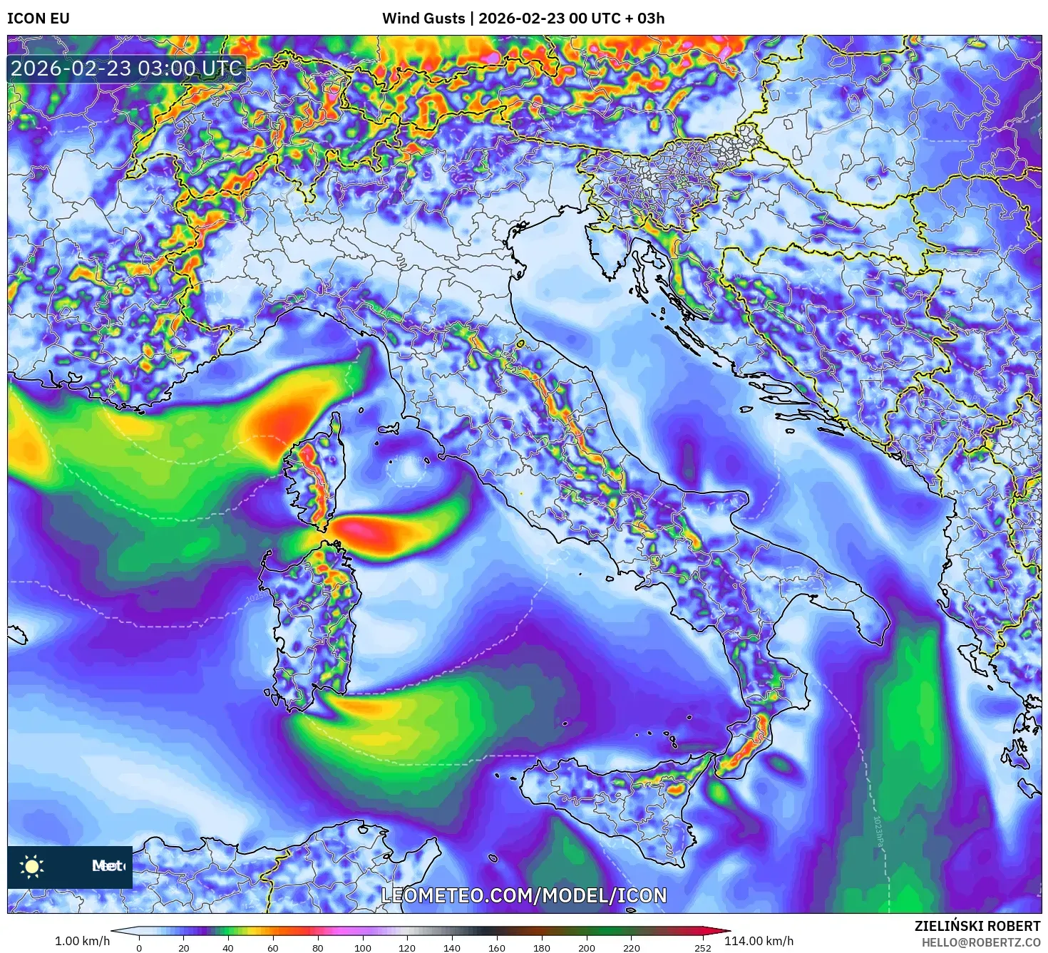 ICON model - إيطاليا, هبات الرياح