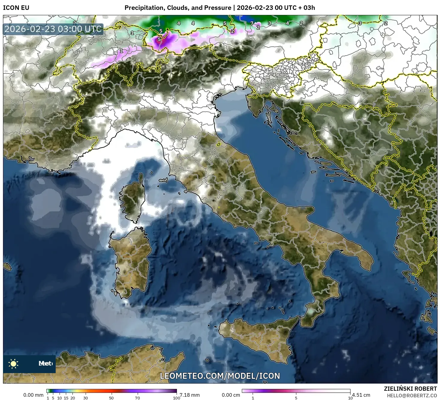 ICON model - إيطاليا, الهطول والغيوم والضغط