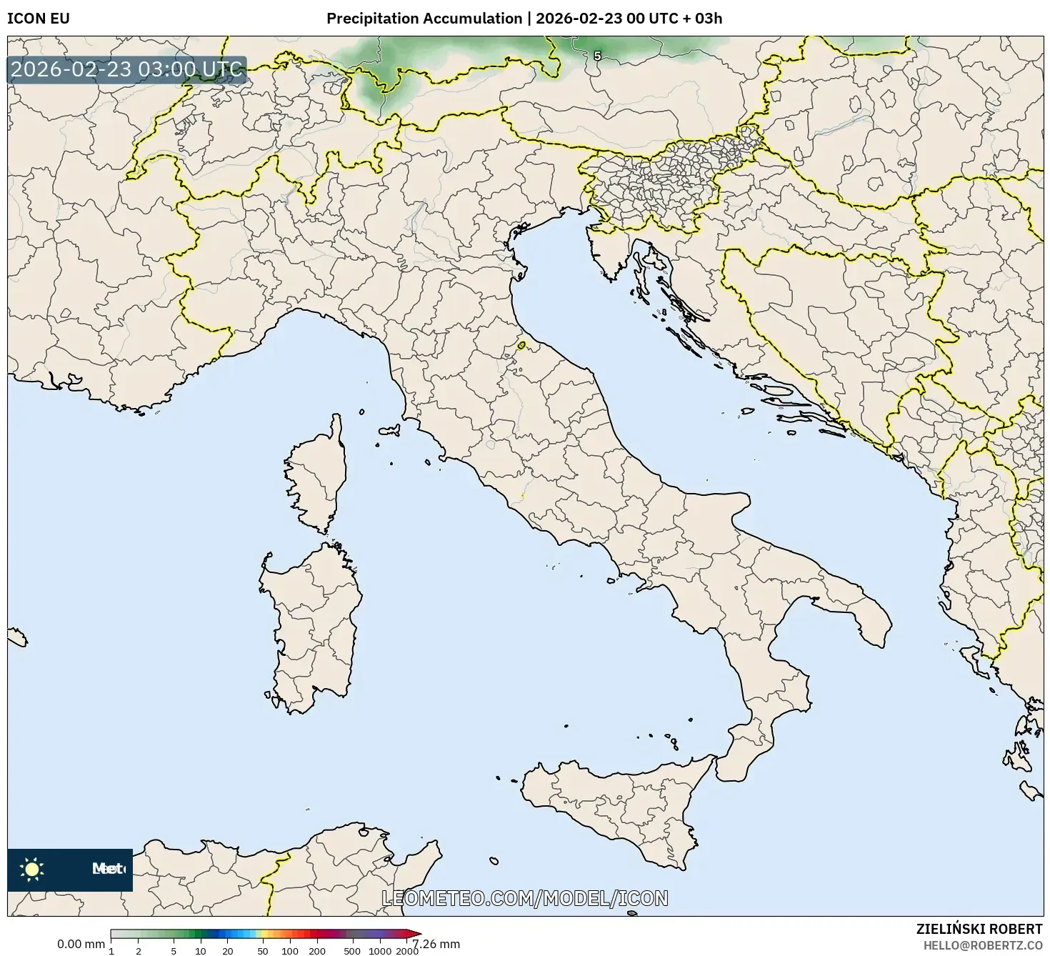 ICON model - إيطاليا, تراكم الهطول