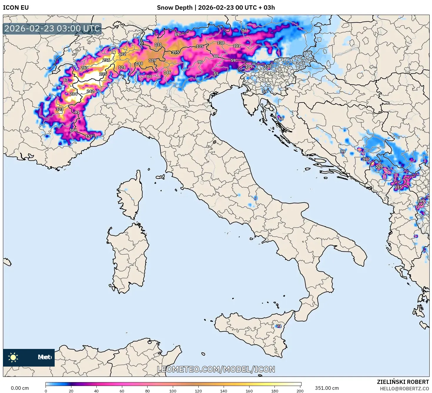 ICON model - إيطاليا, عمق الثلج