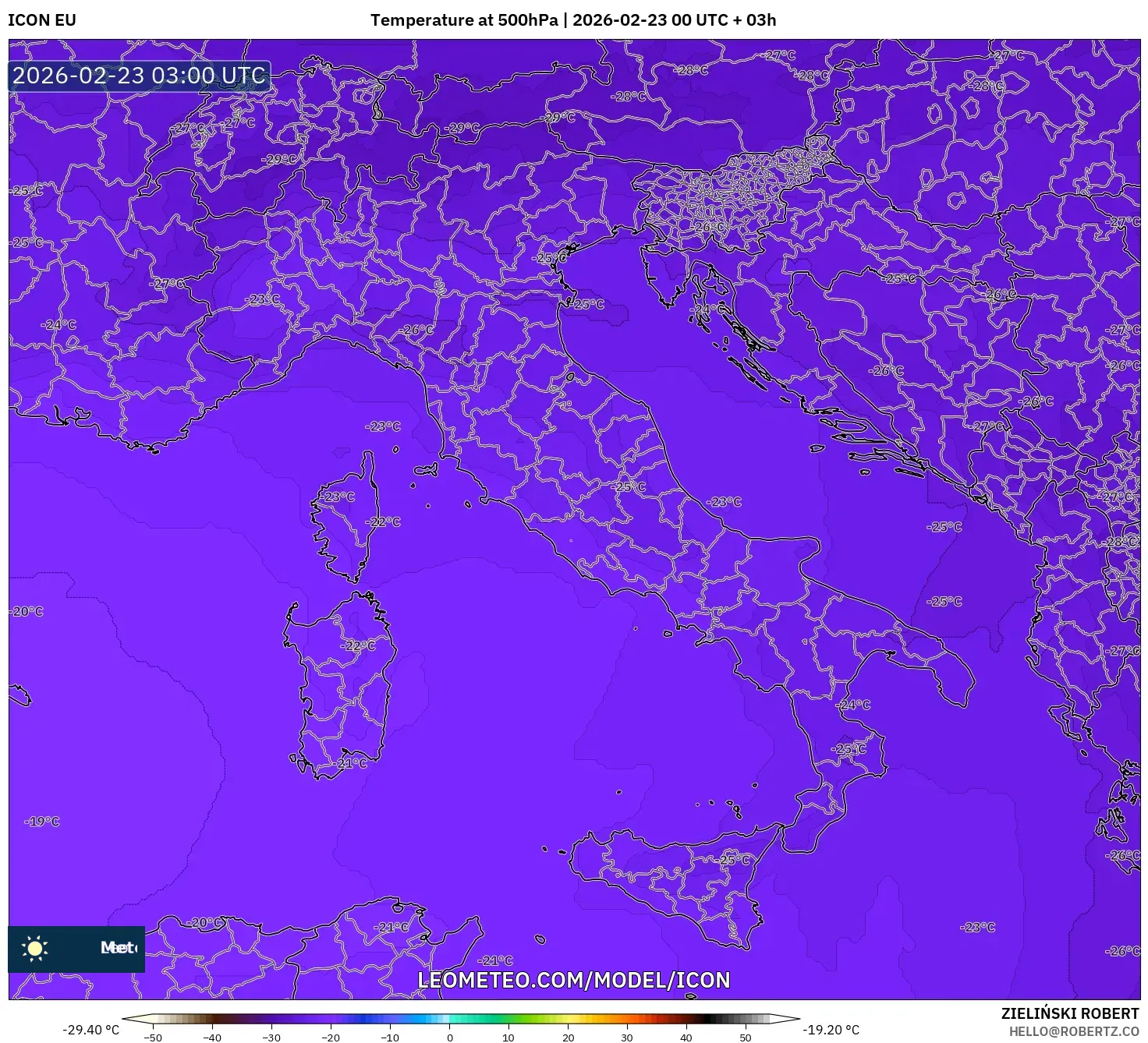 ICON model - إيطاليا, درجة الحرارة 500 hPa