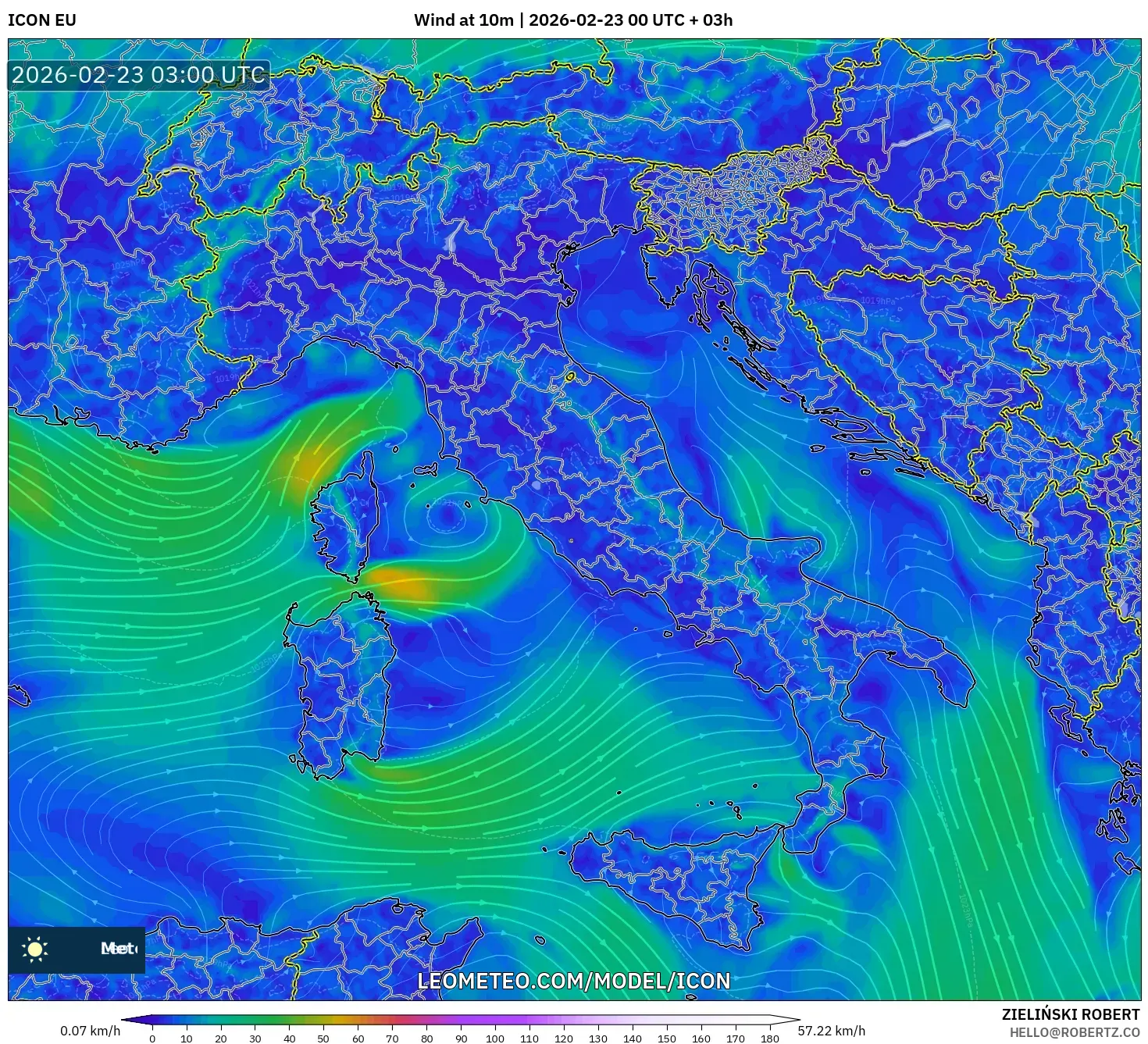 ICON model - إيطاليا, رياح 10 م