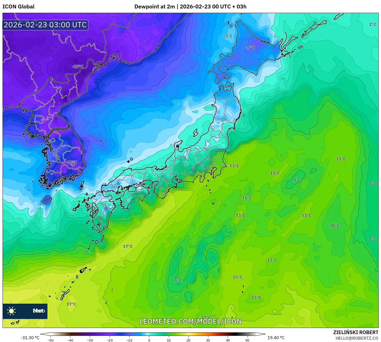ICON model - اليابان, نقطة الندى 2 م