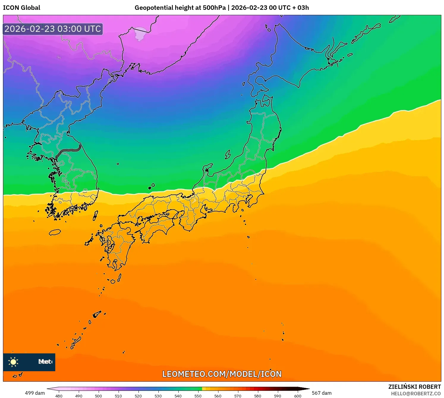 ICON model - اليابان, الارتفاع الجهدي عند 500 هكتوباسكال