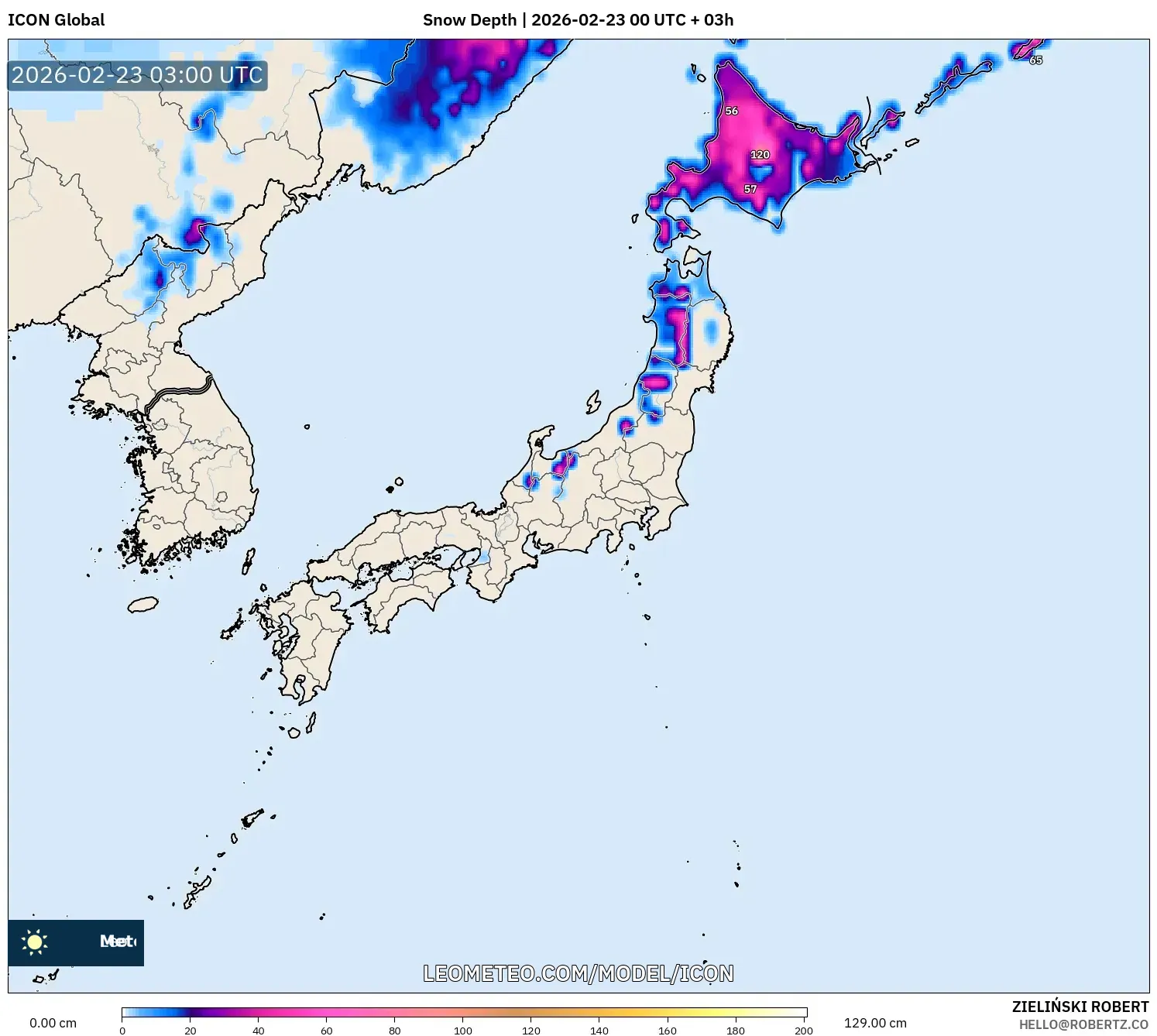 ICON model - اليابان, عمق الثلج