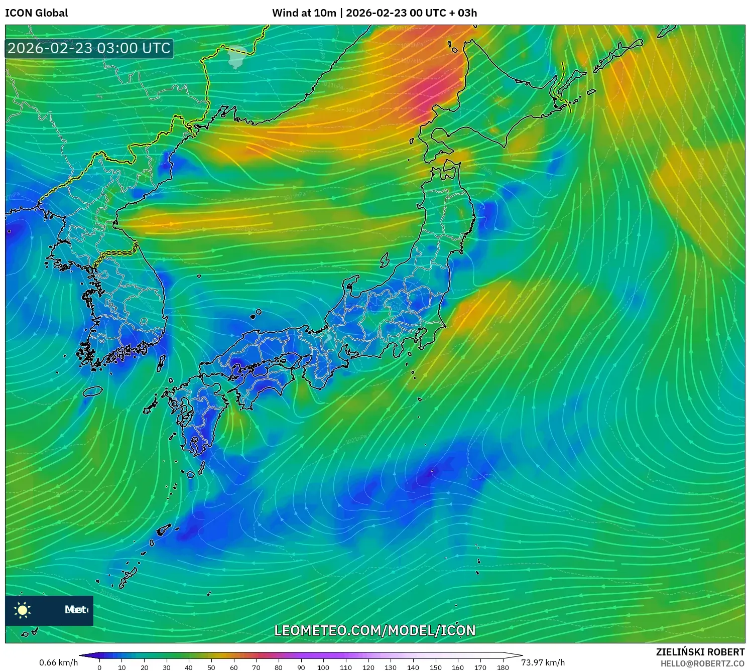ICON model - اليابان, رياح 10 م