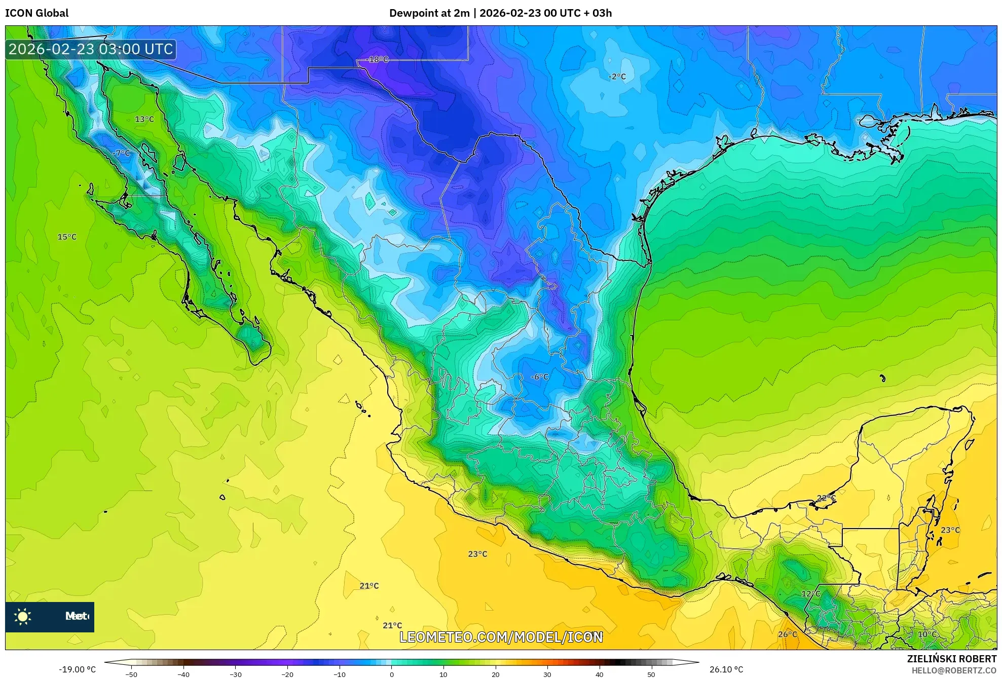 ICON model - المكسيك, نقطة الندى 2 م
