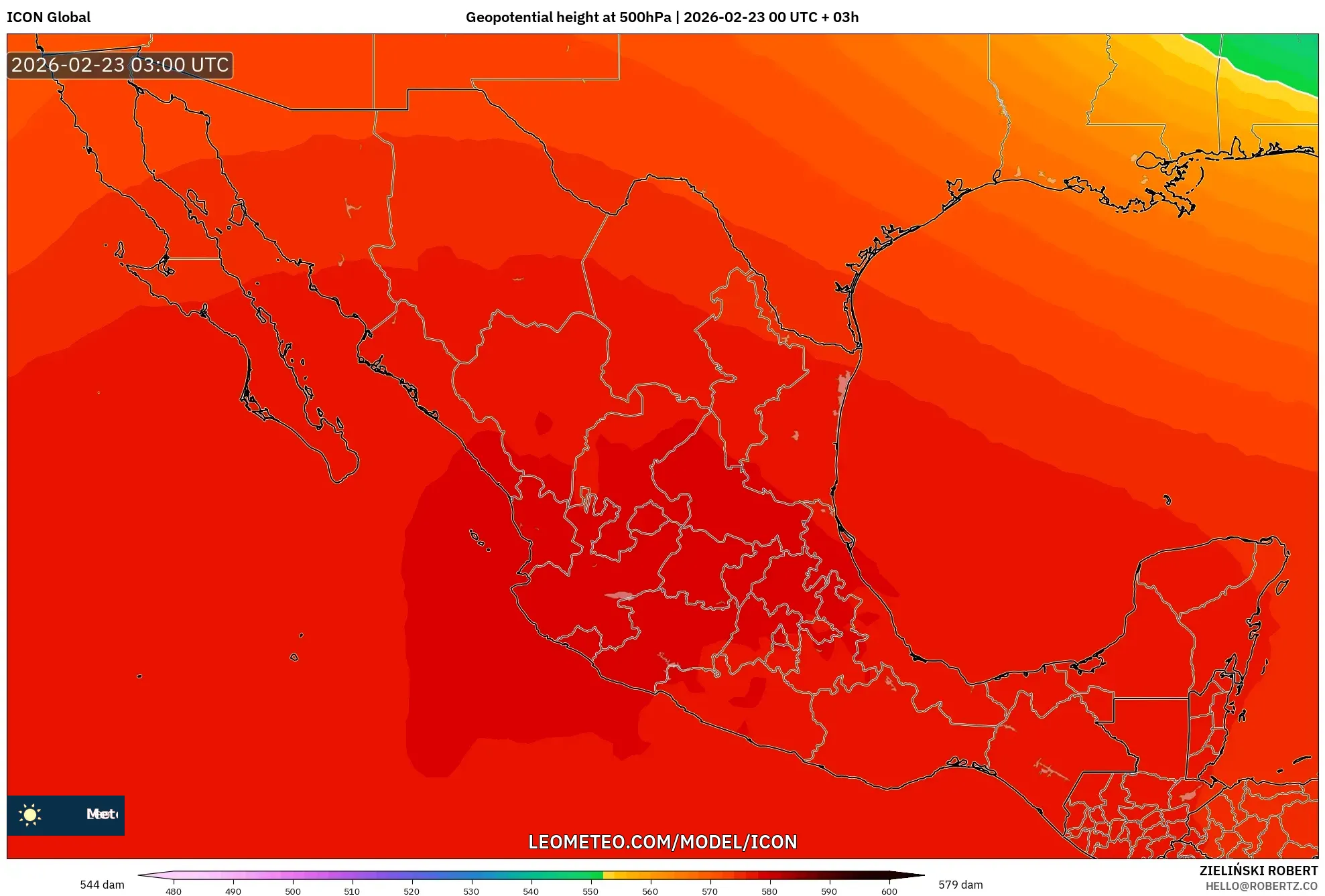 ICON model - المكسيك, الارتفاع الجهدي عند 500 هكتوباسكال