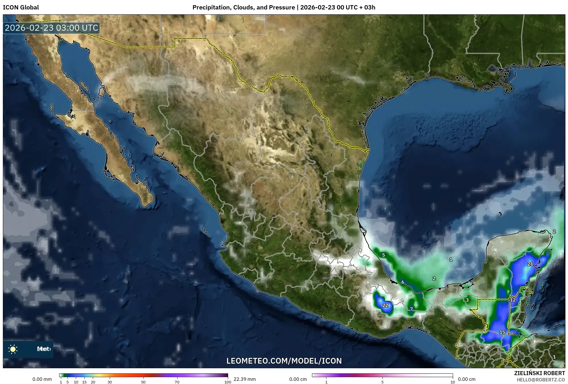 ICON model - المكسيك, الهطول والغيوم والضغط