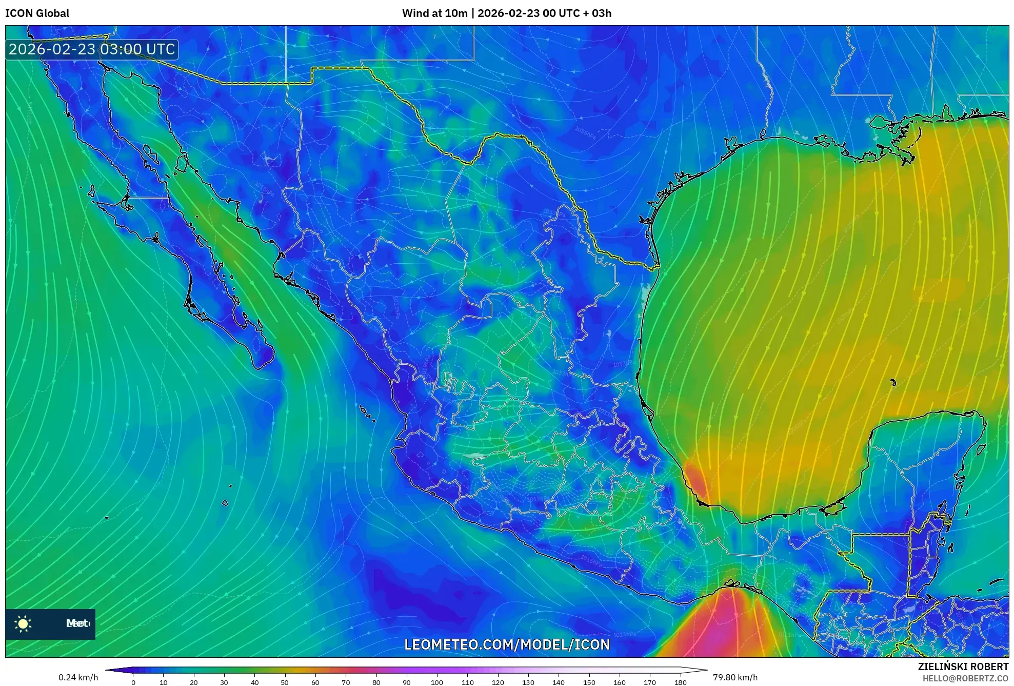 ICON model - المكسيك, رياح 10 م
