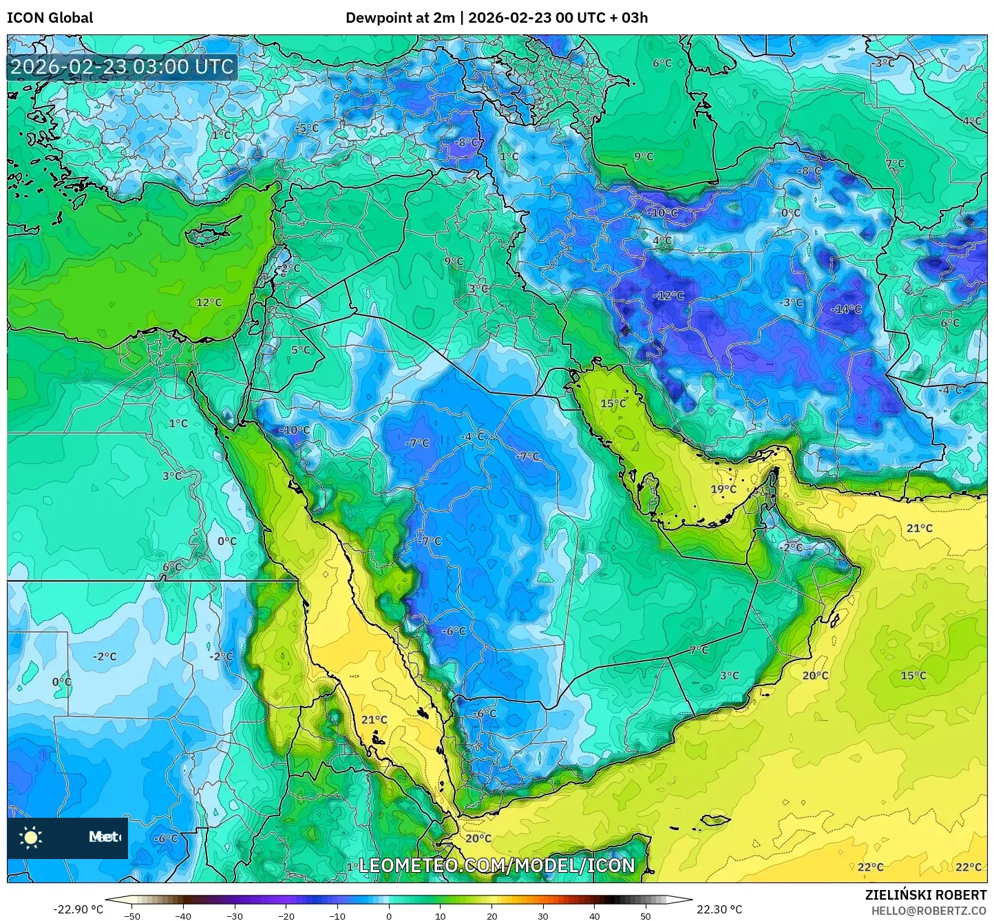 ICON model - الشرق الأوسط, نقطة الندى 2 م