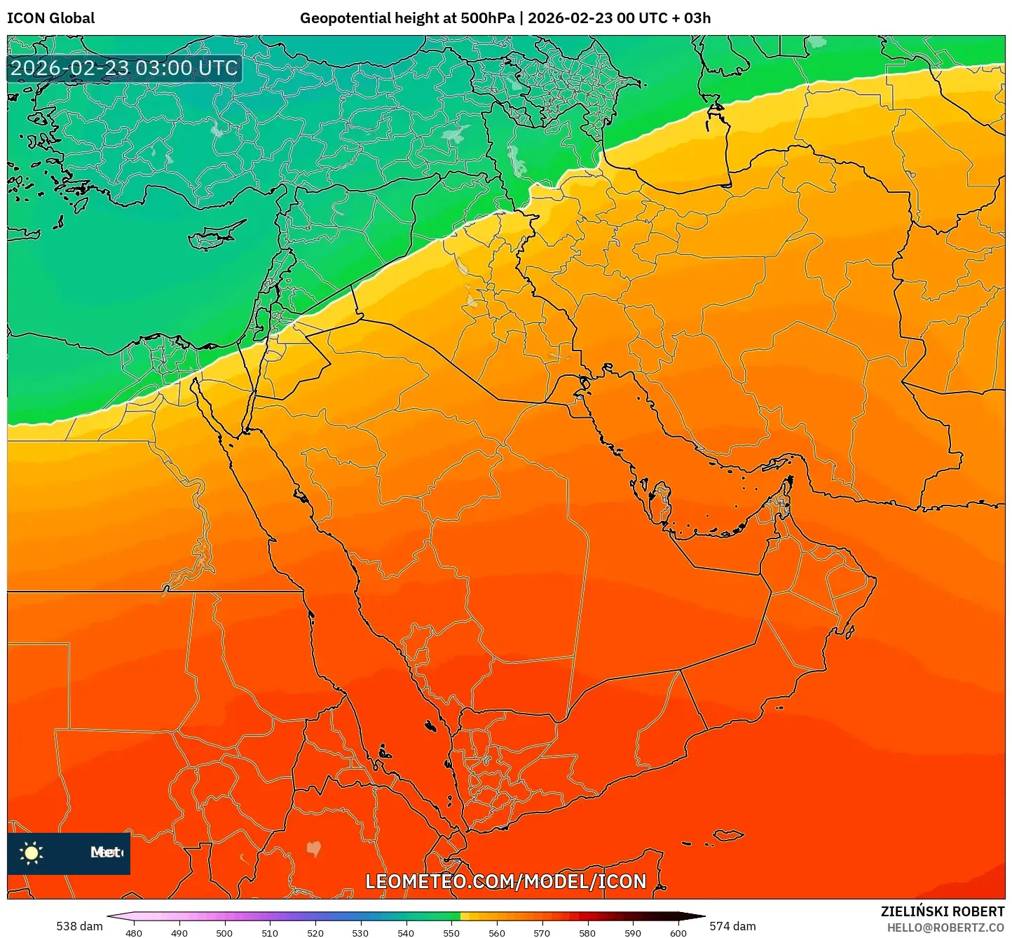ICON model - الشرق الأوسط, الارتفاع الجهدي عند 500 هكتوباسكال