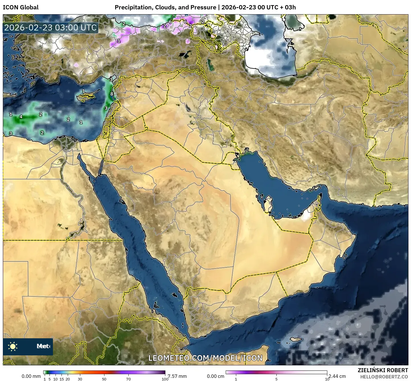 ICON model - الشرق الأوسط, الهطول والغيوم والضغط
