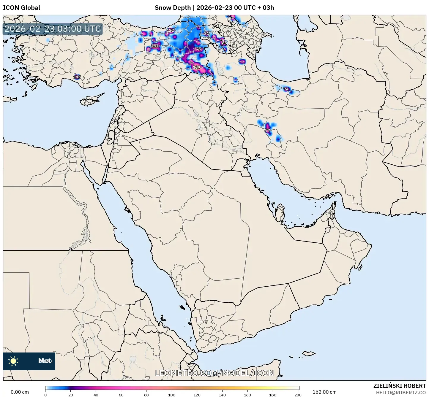 ICON model - الشرق الأوسط, عمق الثلج