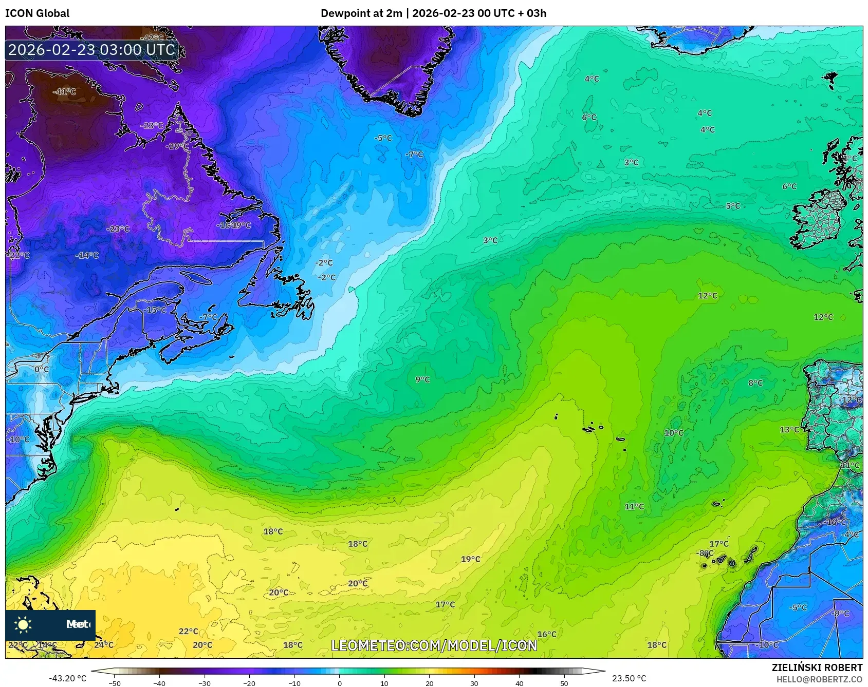 ICON model - شمال الأطلسي, نقطة الندى 2 م