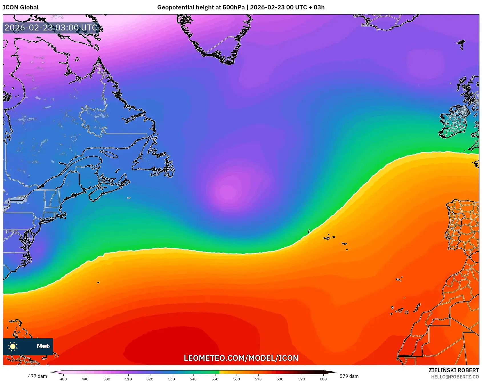 ICON model - شمال الأطلسي, الارتفاع الجهدي عند 500 هكتوباسكال