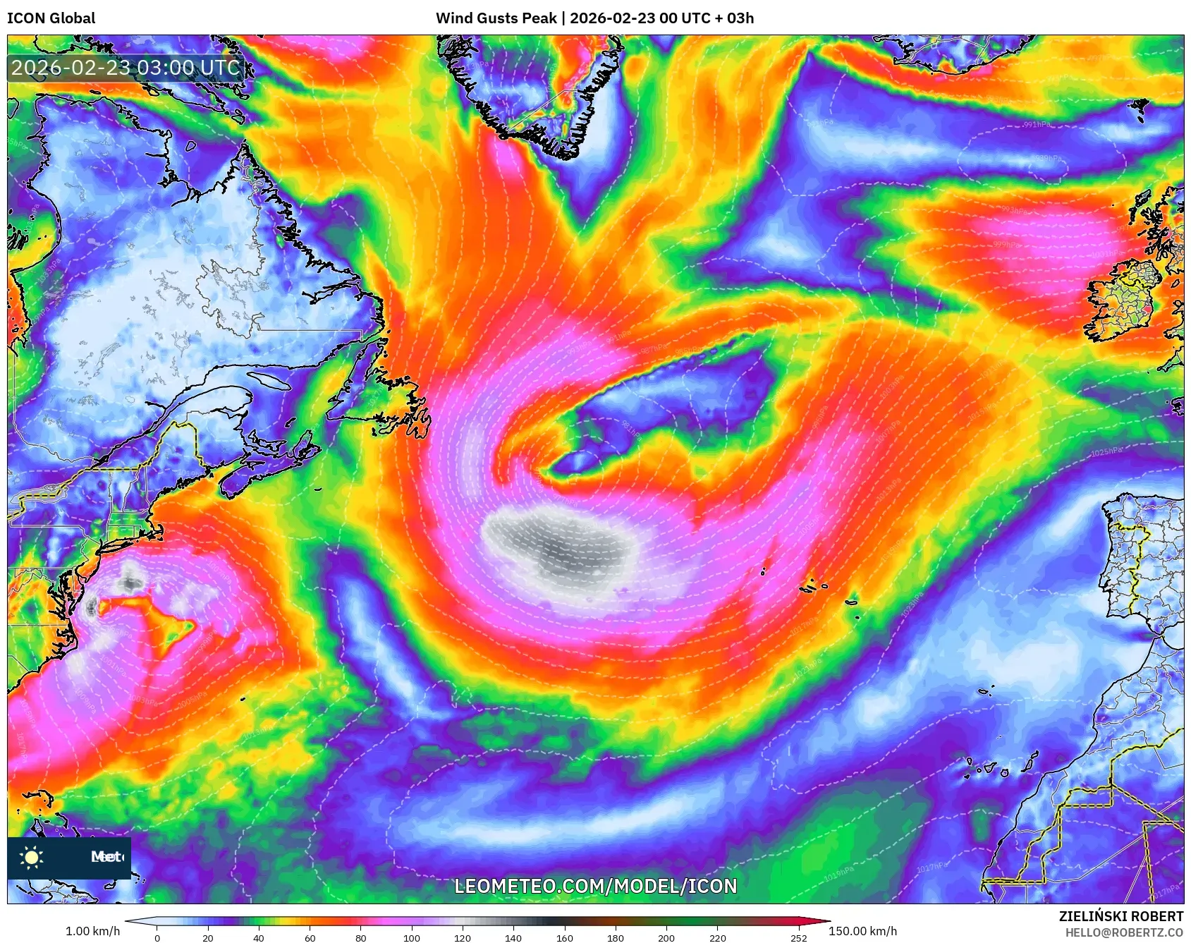 ICON model - شمال الأطلسي, أقصى هبة