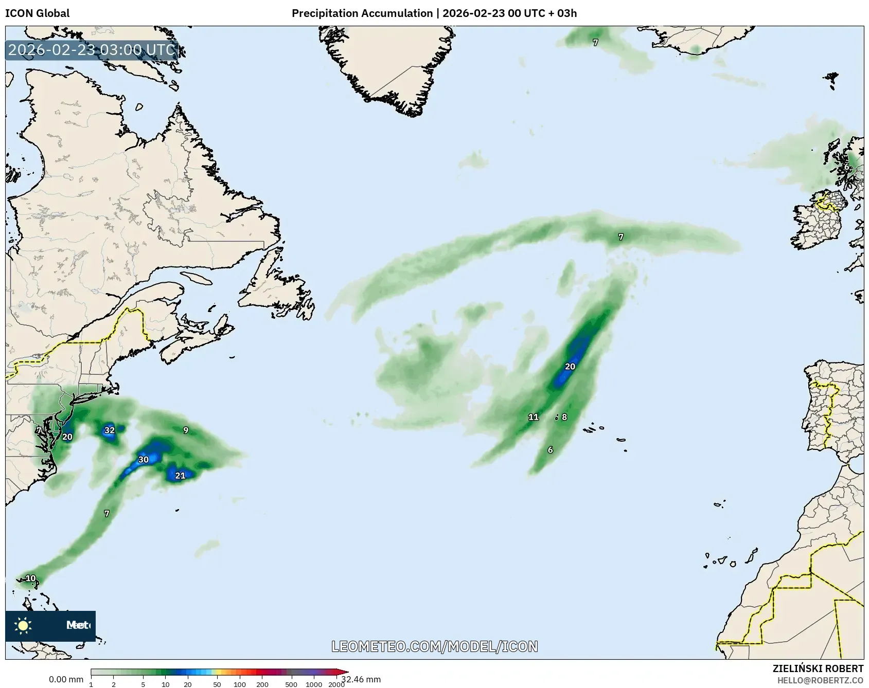ICON model - شمال الأطلسي, تراكم الهطول