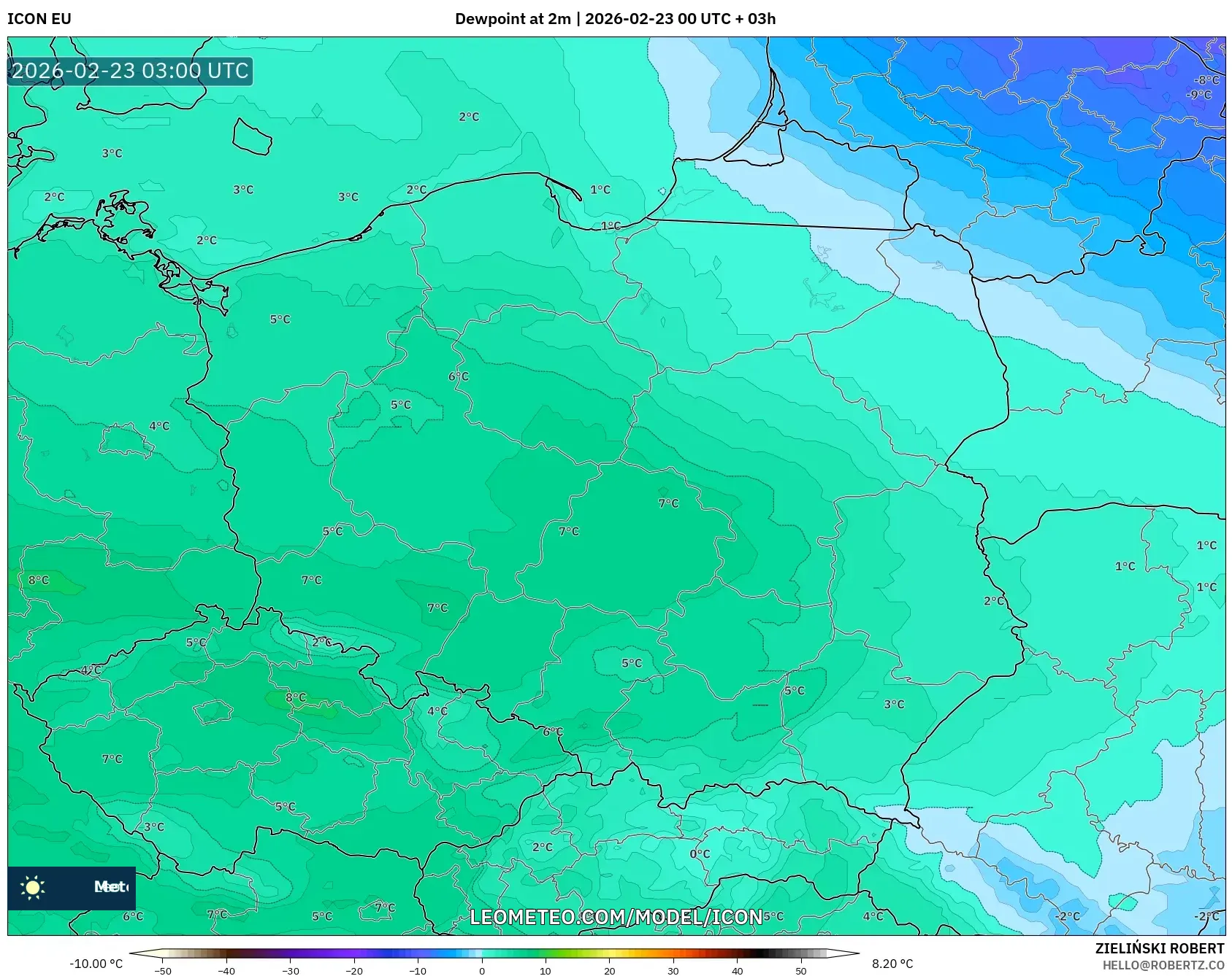 ICON model - بولندا, نقطة الندى 2 م
