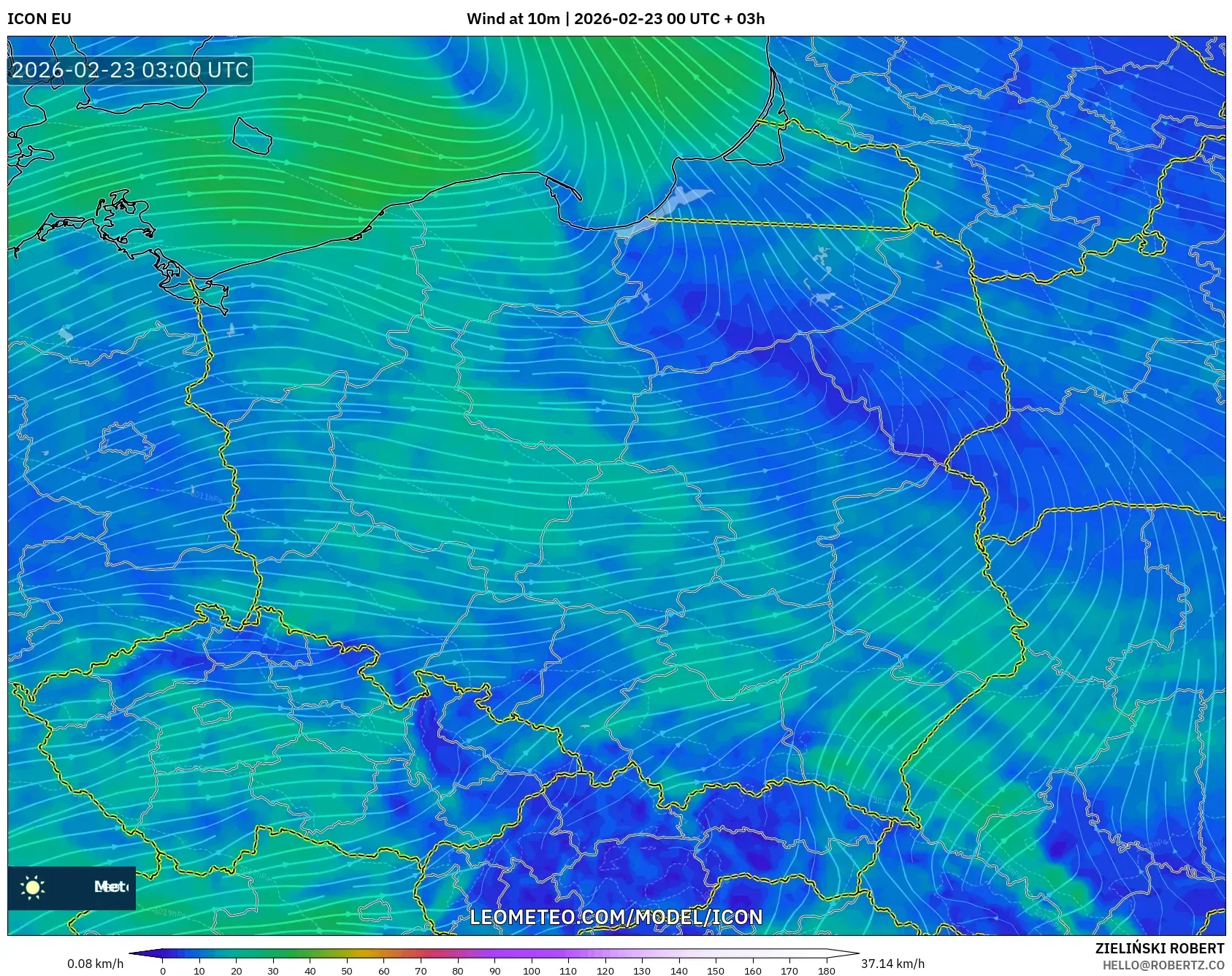 ICON model - بولندا, رياح 10 م