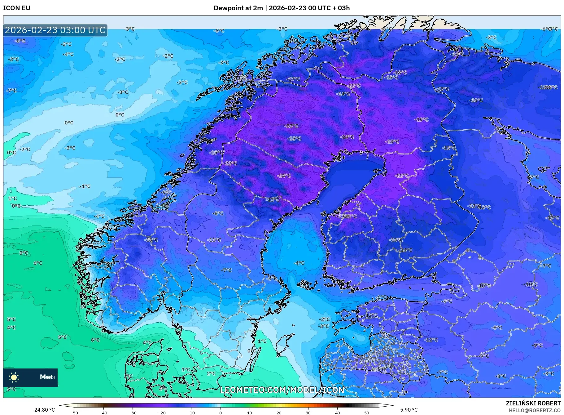 ICON model - إسكندنافيا, نقطة الندى 2 م