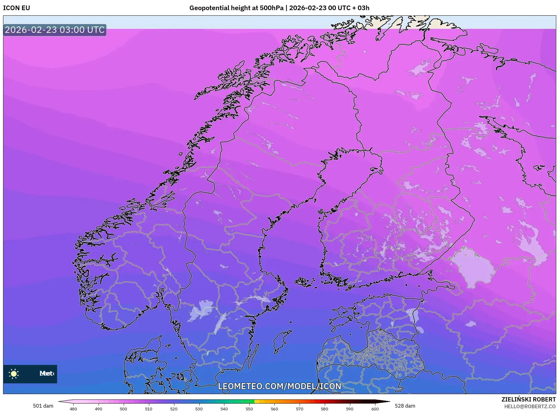 ICON model - إسكندنافيا, الارتفاع الجهدي عند 500 هكتوباسكال