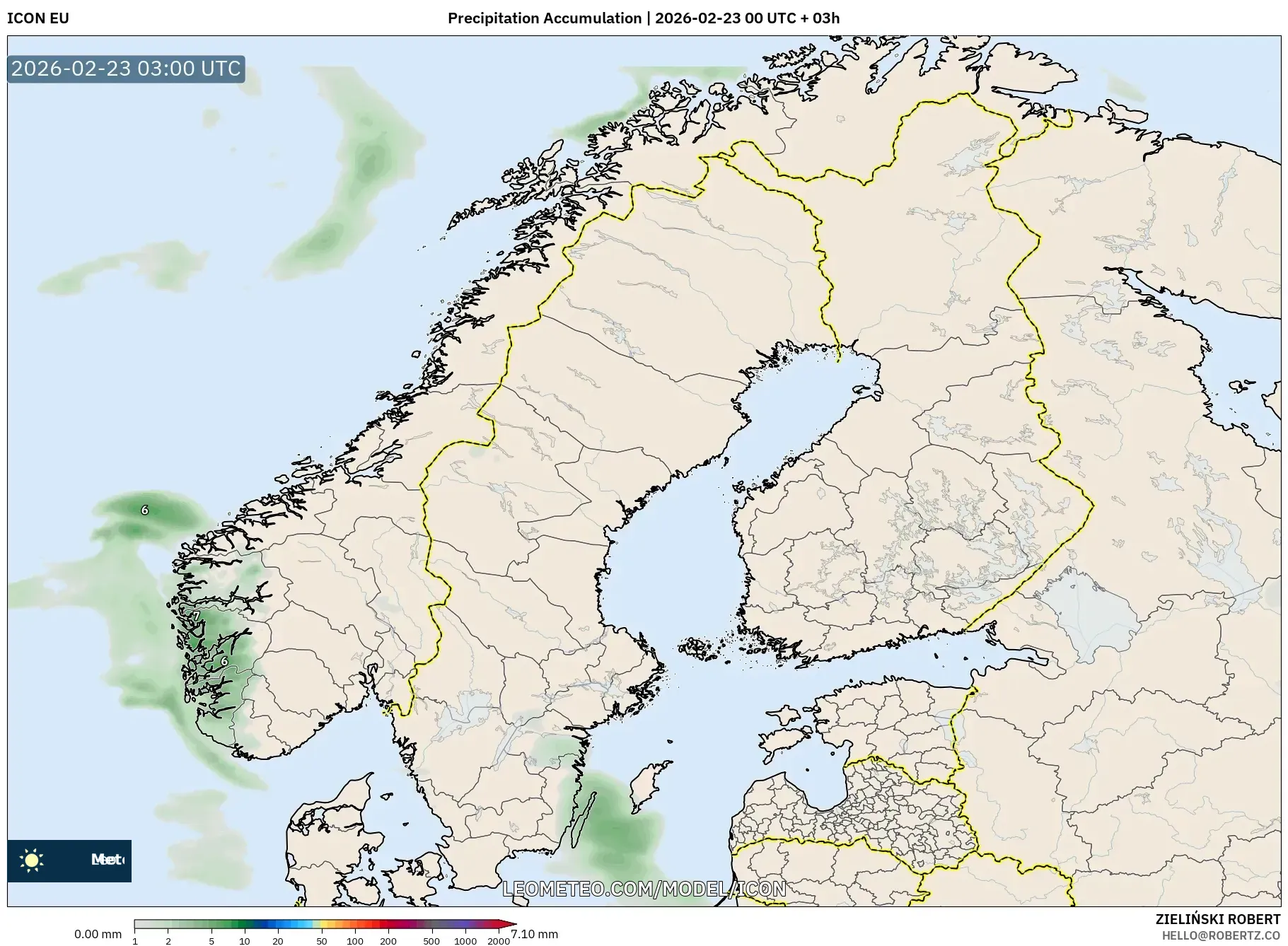 ICON model - إسكندنافيا, تراكم الهطول