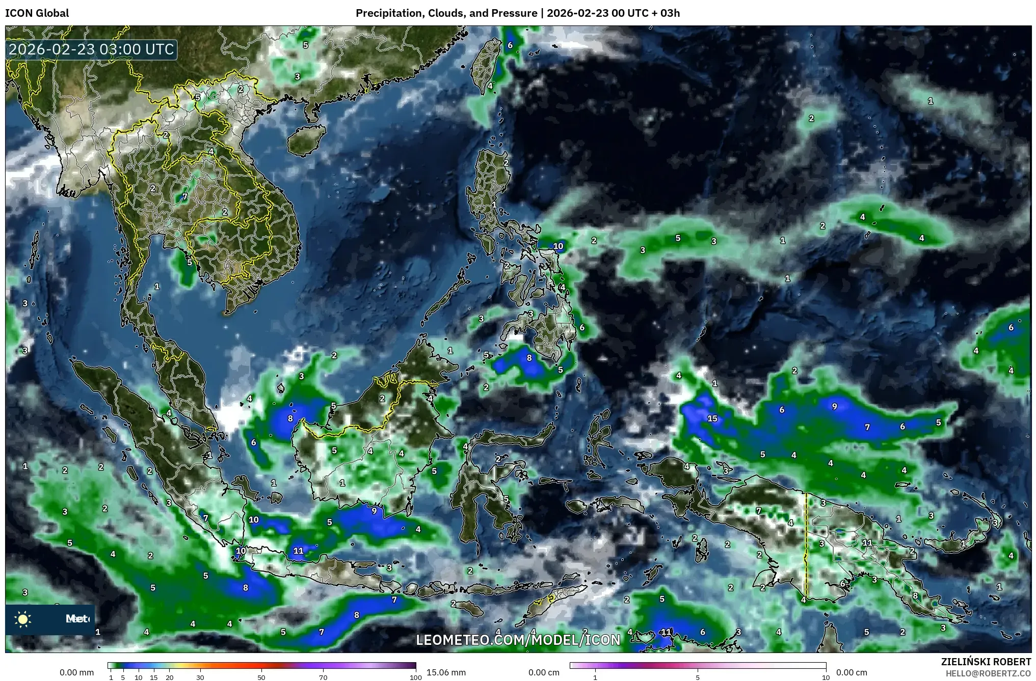 ICON model - جنوب شرق آسيا, الهطول والغيوم والضغط