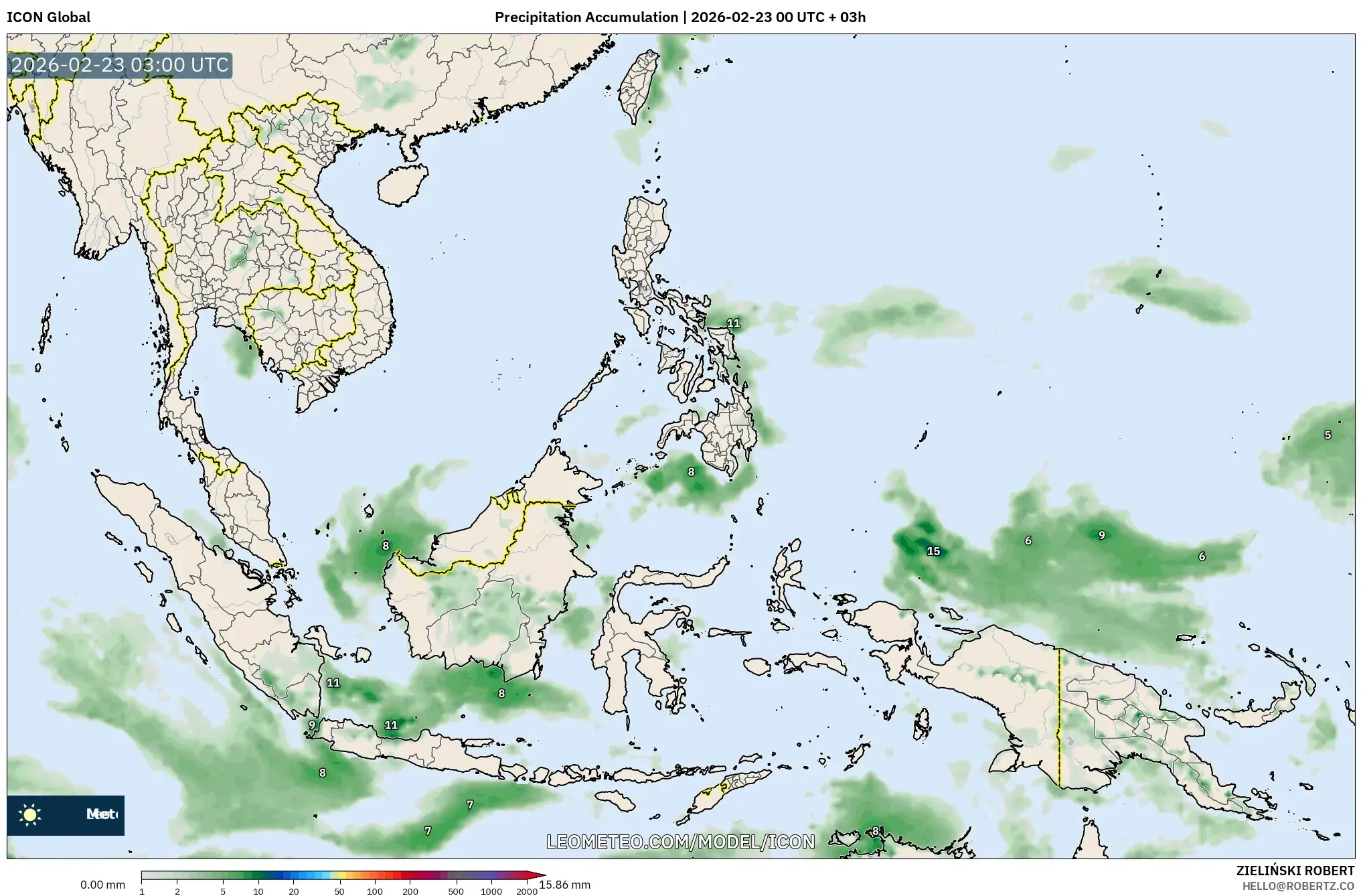 ICON model - جنوب شرق آسيا, تراكم الهطول
