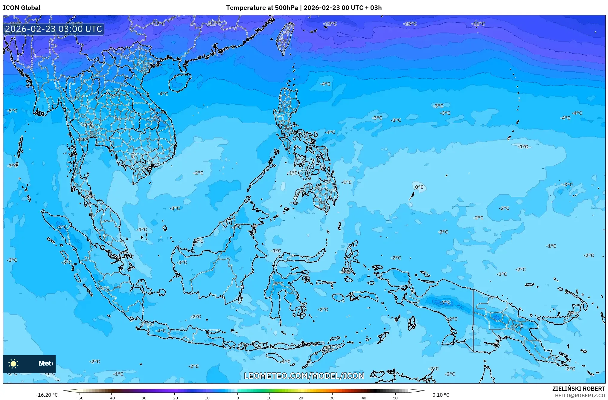 ICON model - جنوب شرق آسيا, درجة الحرارة 500 hPa