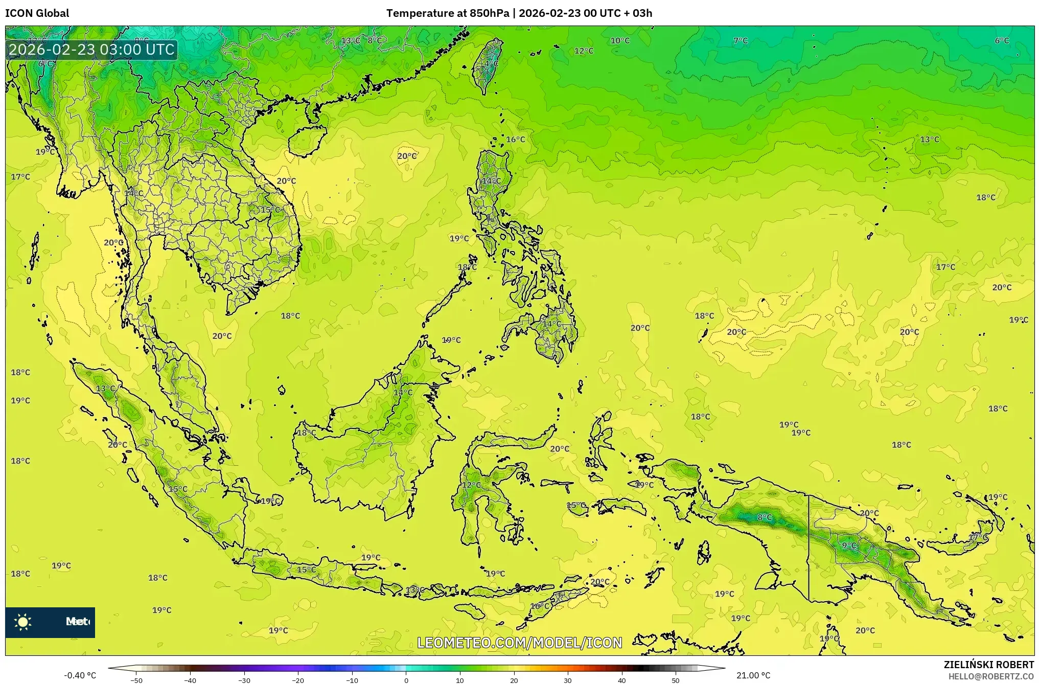 ICON model - جنوب شرق آسيا, درجة الحرارة 850 hPa