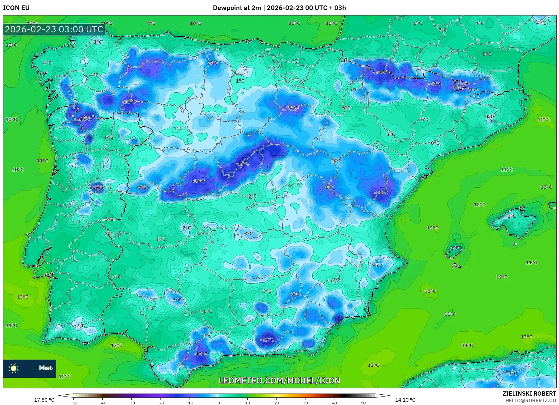 ICON model - إسبانيا, نقطة الندى 2 م