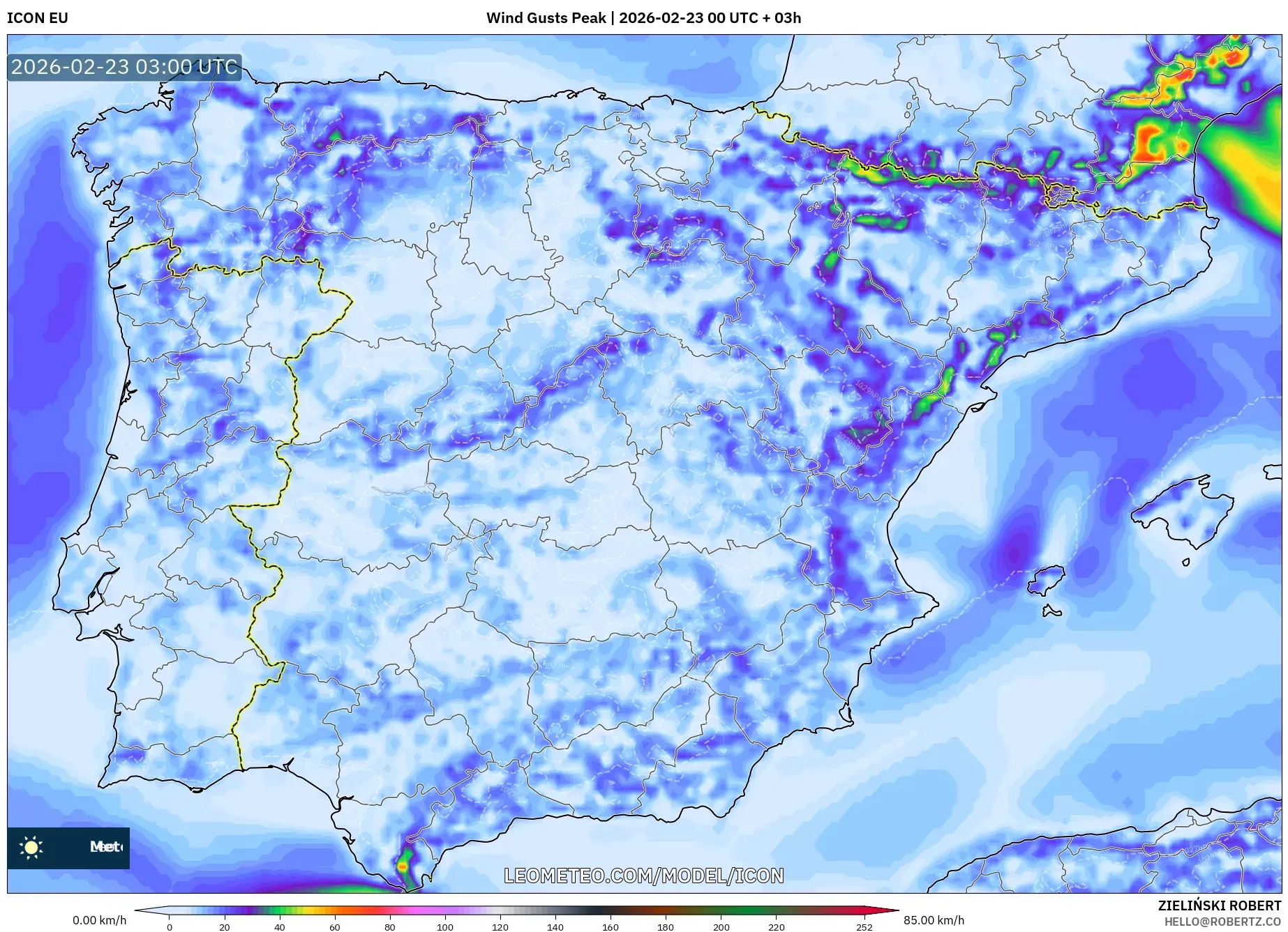 ICON model - إسبانيا, أقصى هبة