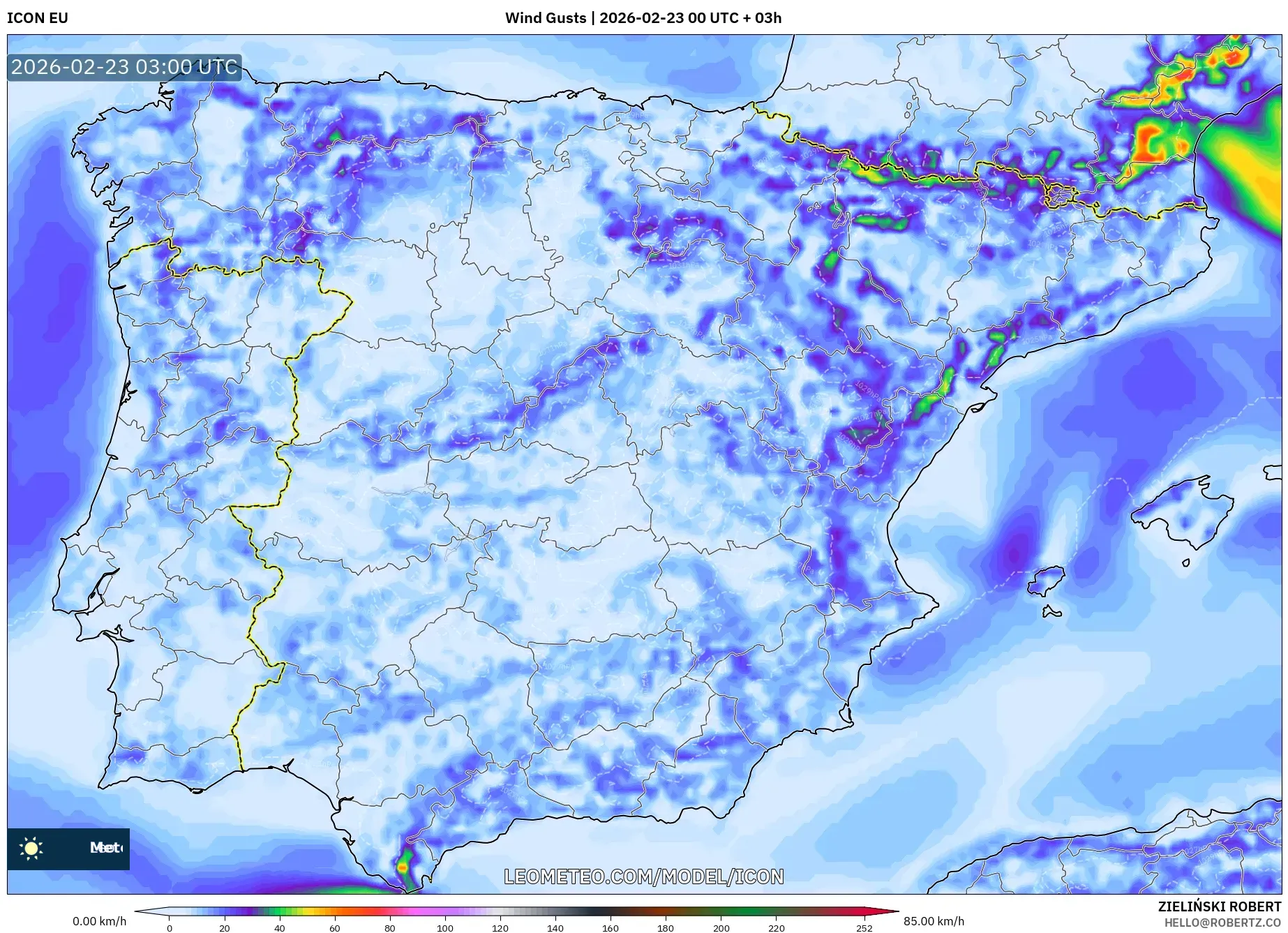 ICON model - إسبانيا, هبات الرياح
