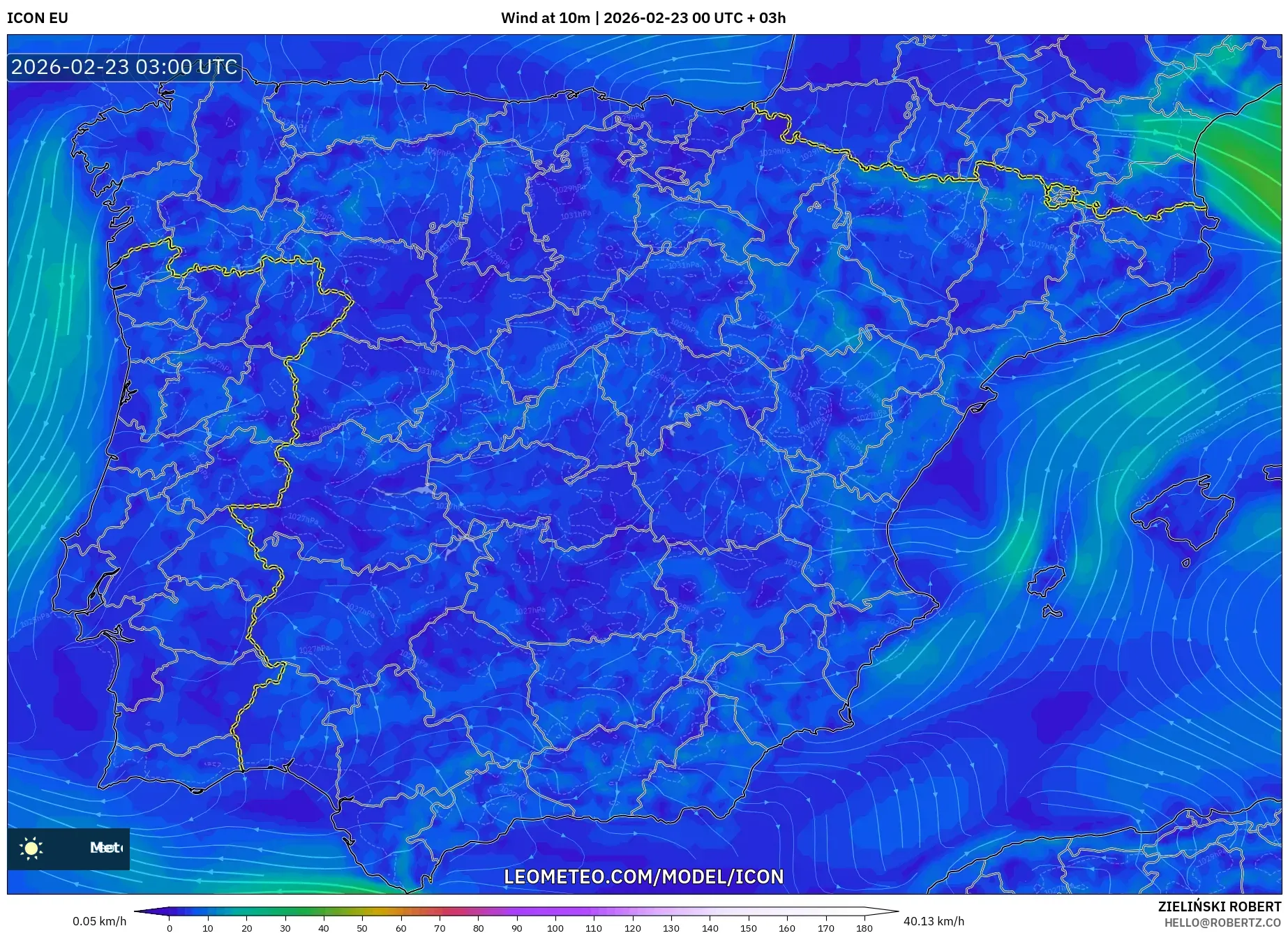 ICON model - إسبانيا, رياح 10 م