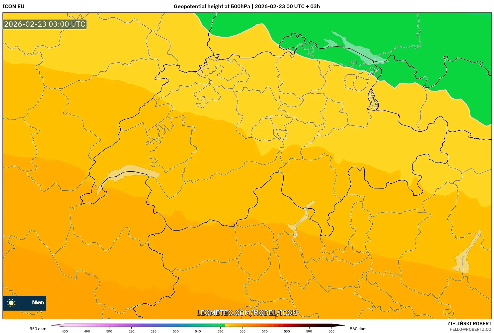 ICON model - سويسرا, الارتفاع الجهدي عند 500 هكتوباسكال