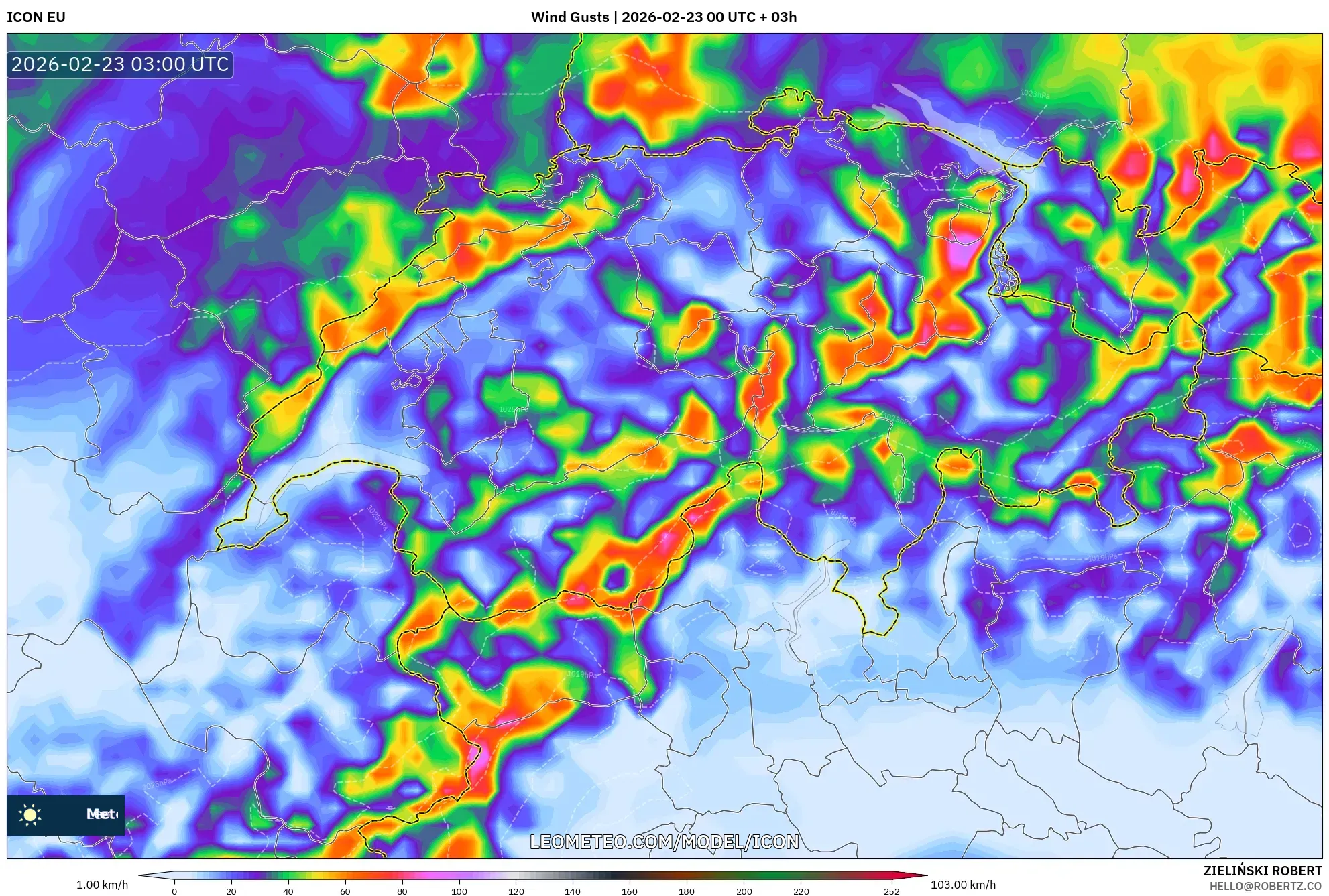 ICON model - سويسرا, هبات الرياح