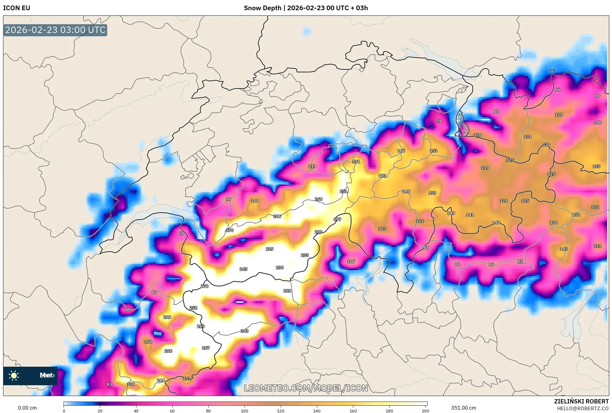 ICON model - سويسرا, عمق الثلج