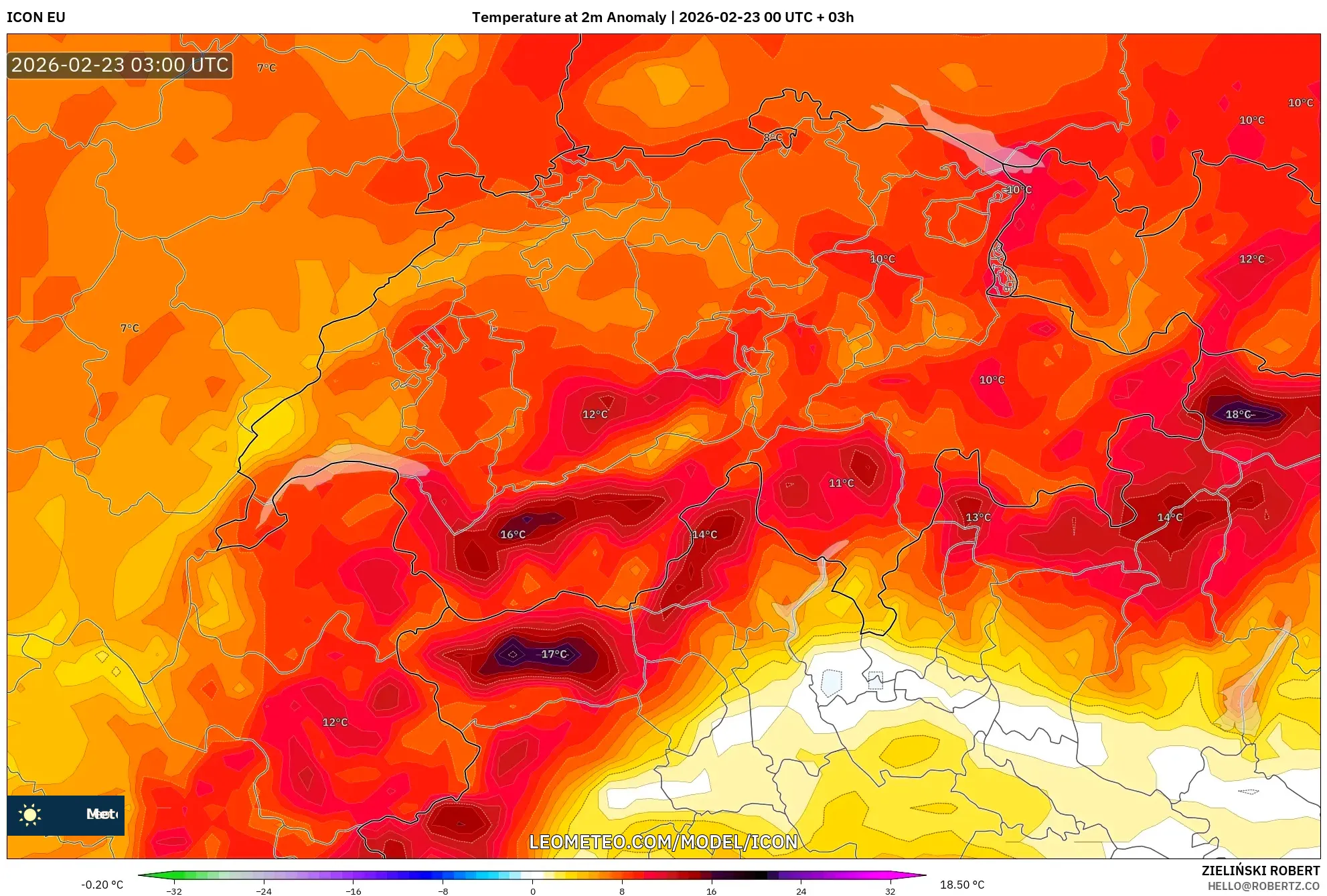 ICON model - سويسرا, انحراف درجة الحرارة 2 م