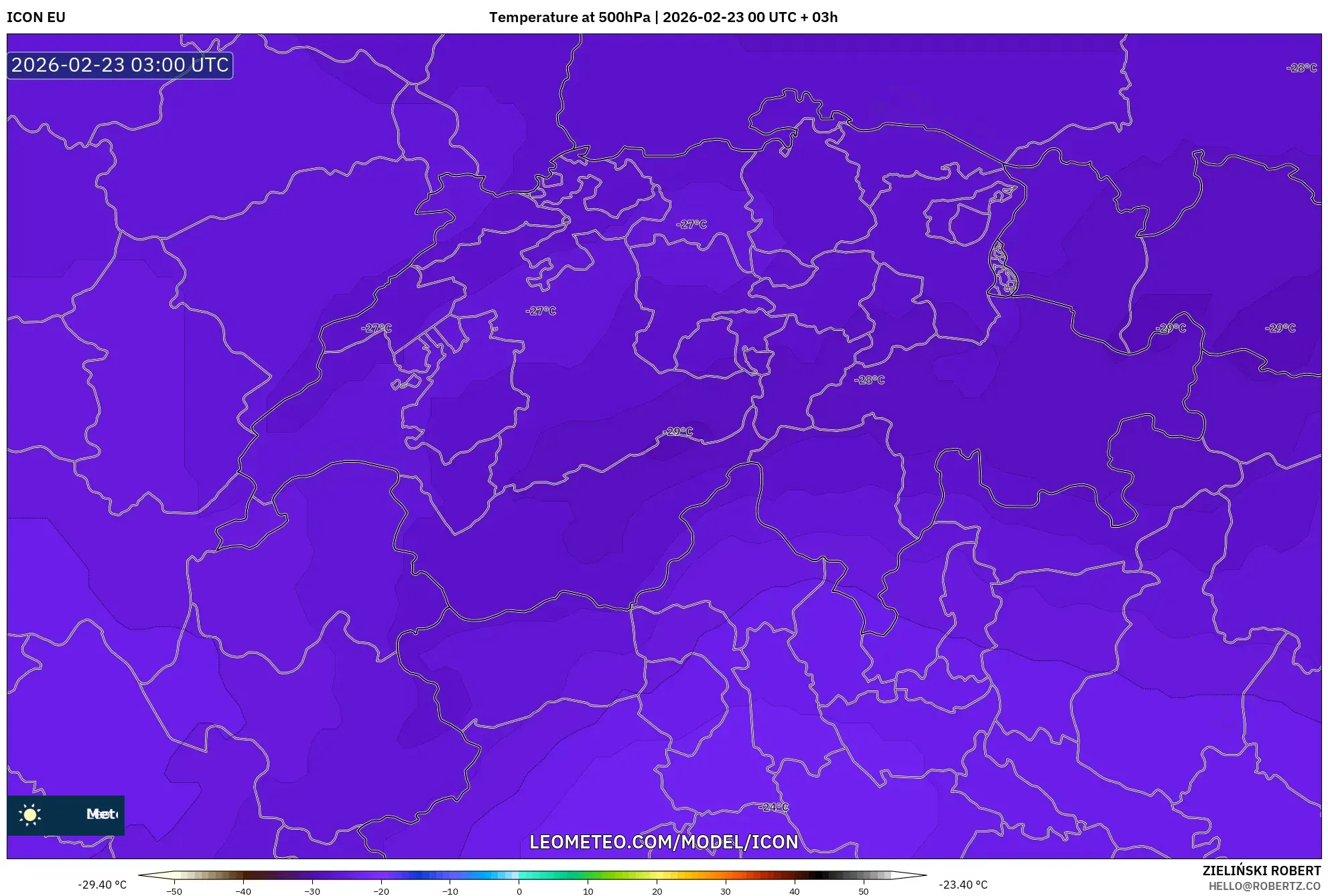 ICON model - سويسرا, درجة الحرارة 500 hPa